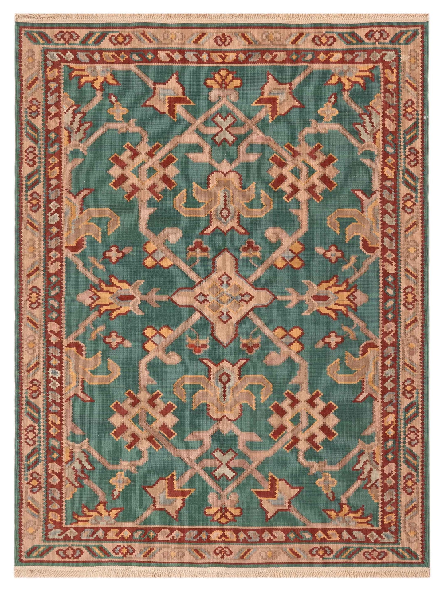 Pasha Transilvanian Kilim Green Red Traditional