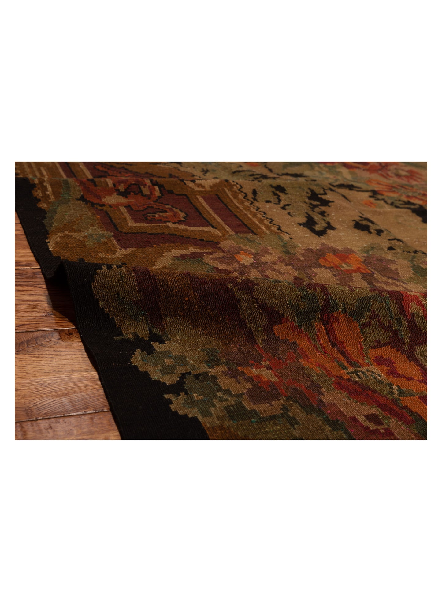 Old Basserabian Kilim 103881 Black Brown 7.6x11.6 Hand Woven Rug