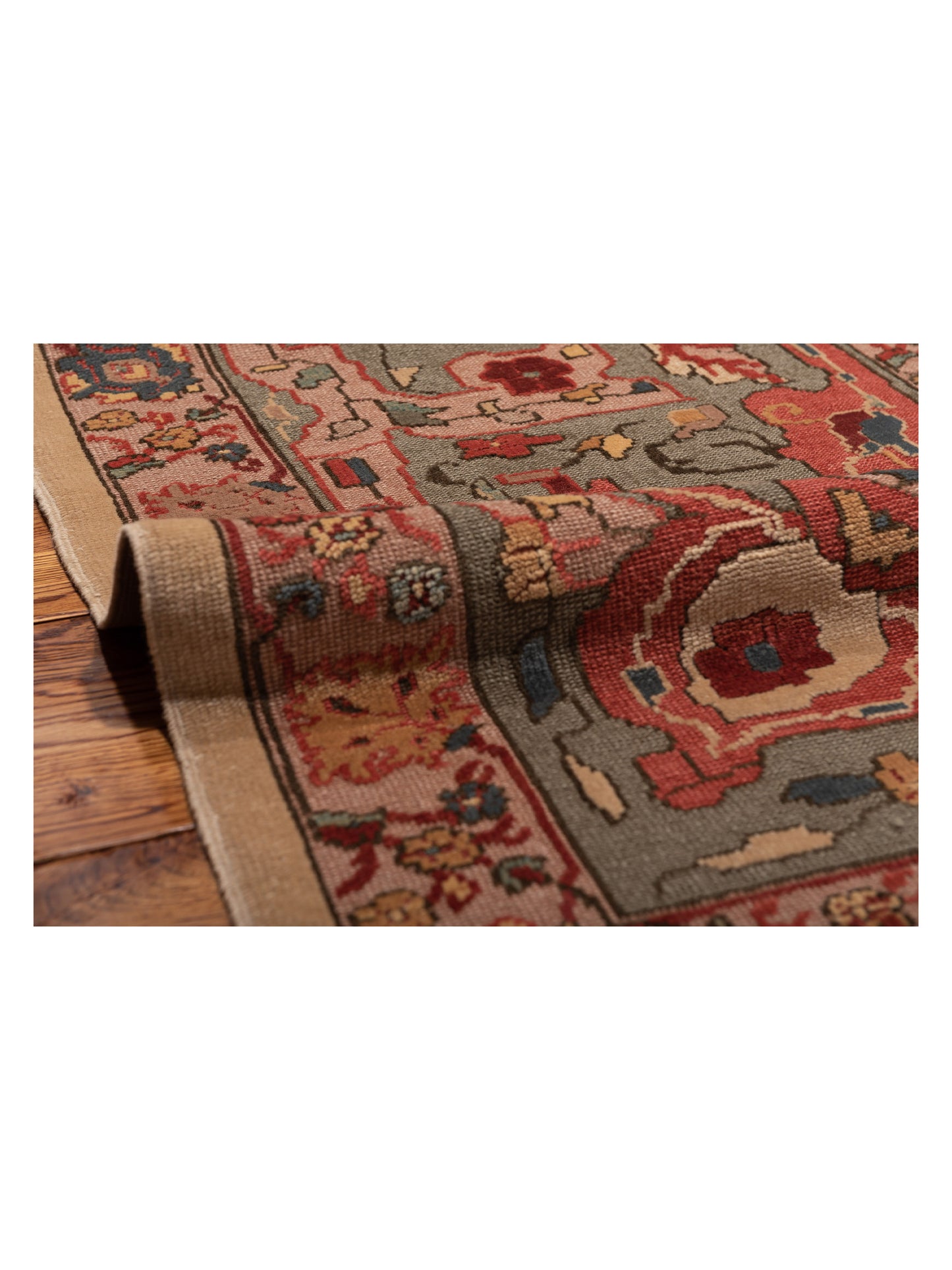 Antique Loom 104368 Ivory Sage Green 12.1x15.3 Hand Knotted Rug