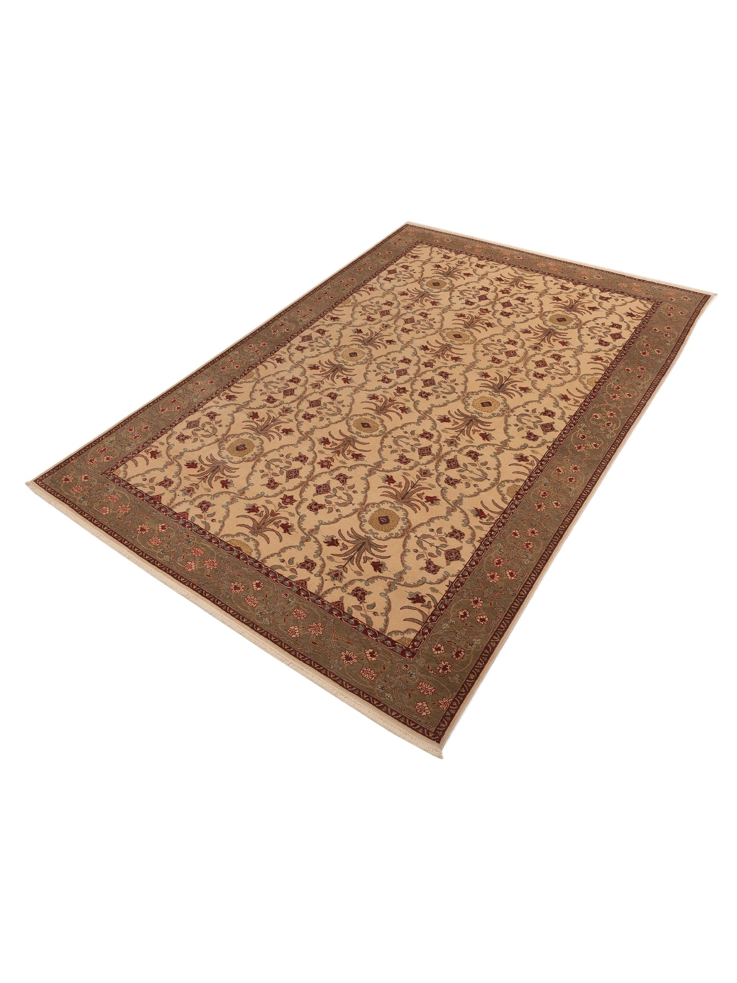 Antique Loom 104371 Ivory Green 10.4x14.5 Hand Knotted Rug