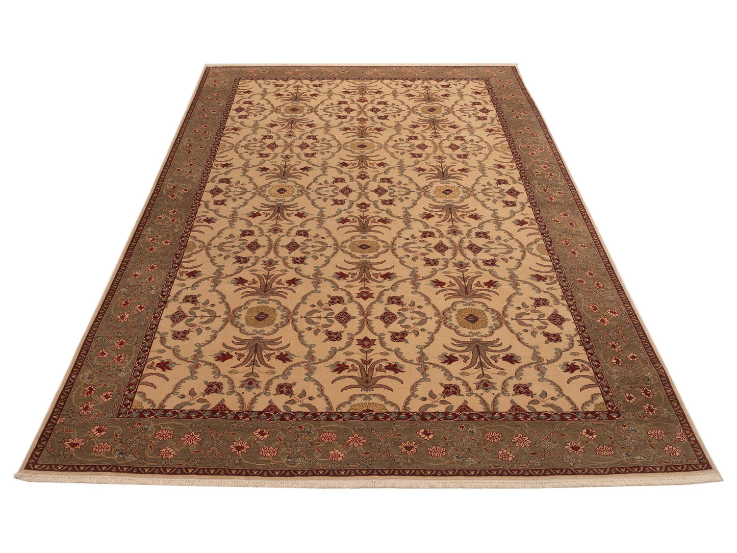 Antique Loom 104371 Ivory Green 10.4x14.5 Hand Knotted Rug