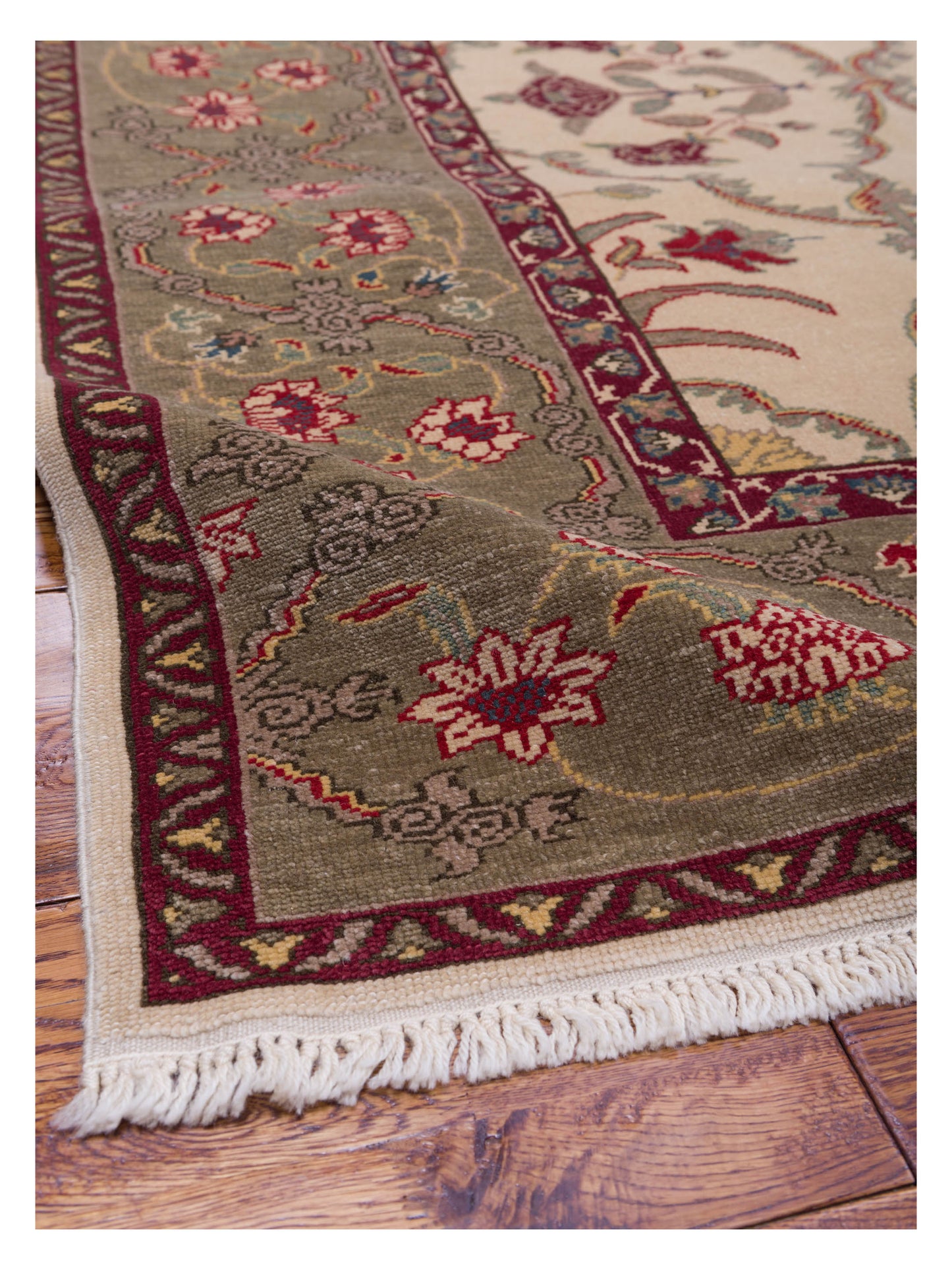 Antique Loom 104371 Ivory Green 10.4x14.5 Hand Knotted Rug