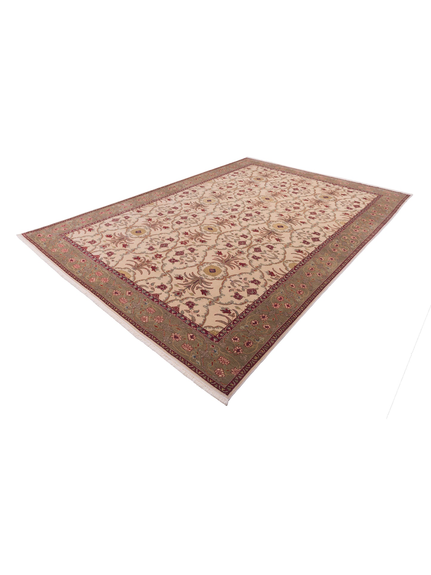 Antique Loom 104371 Ivory Green 10.4x14.5 Hand Knotted Rug