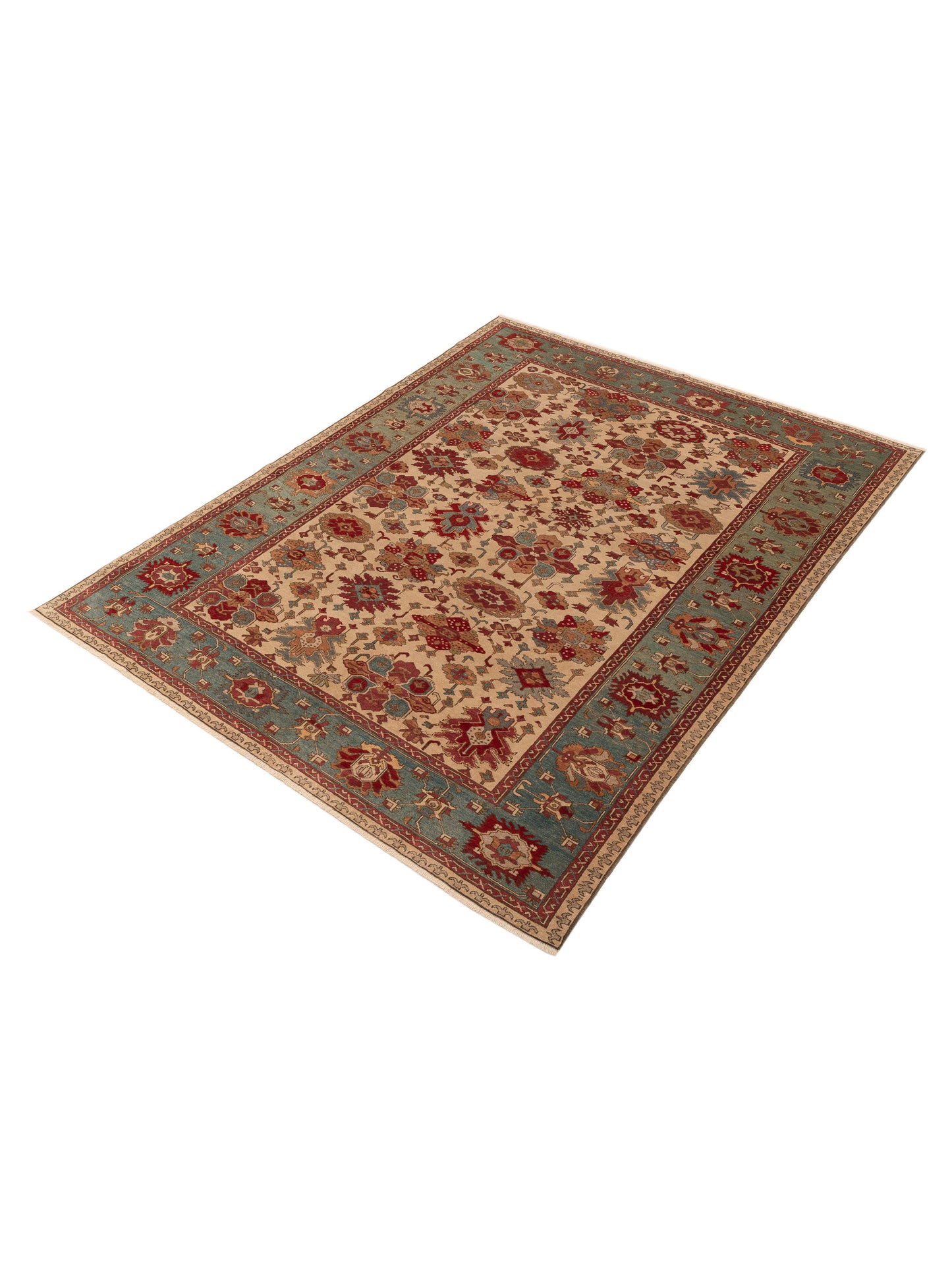 Antique Loom 104457 Ivory Green 7.6x9.11 Hand Knotted Rug
