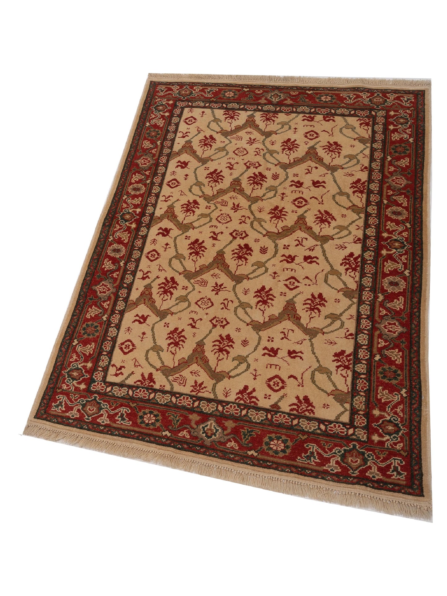 Antique Loom 104507 Ivory Red 4x5.10 Hand Knotted Rug