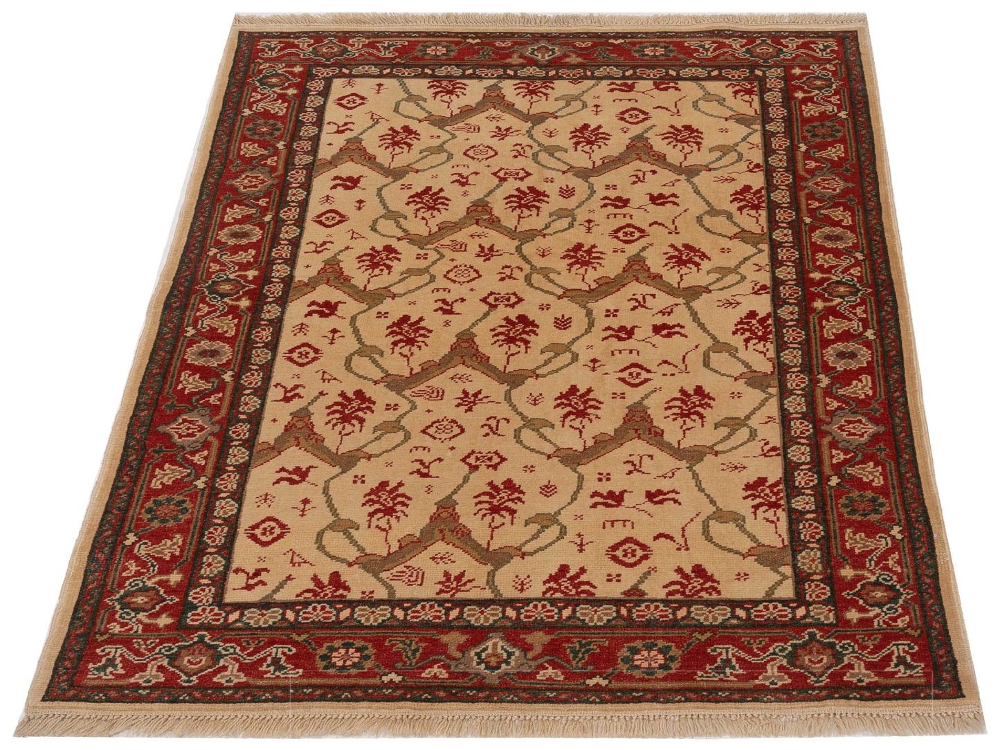 Antique Loom 104507 Ivory Red 4x5.10 Hand Knotted Rug