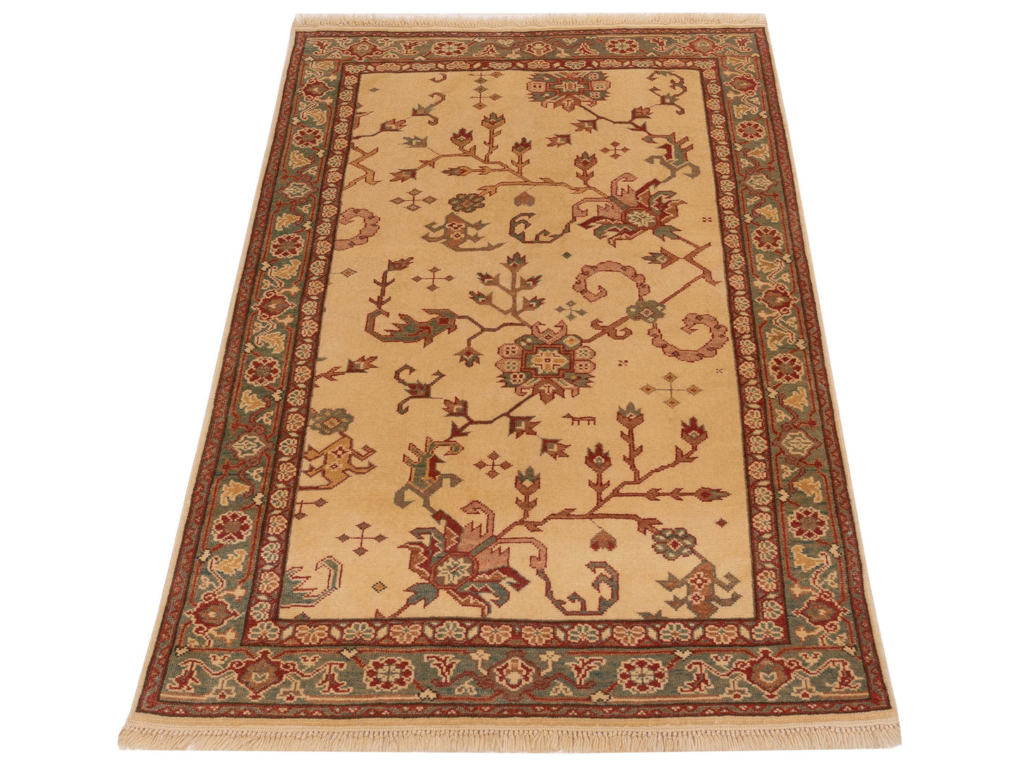 Antique Loom 104514 Ivory Green 4.1x6.2 Hand Knotted Rug