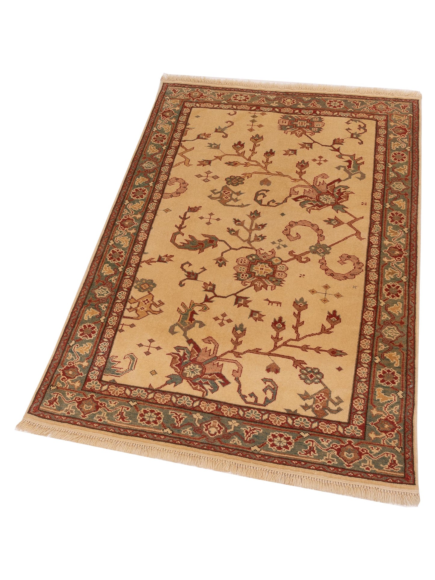 Antique Loom 104514 Ivory Green 4.1x6.2 Hand Knotted Rug