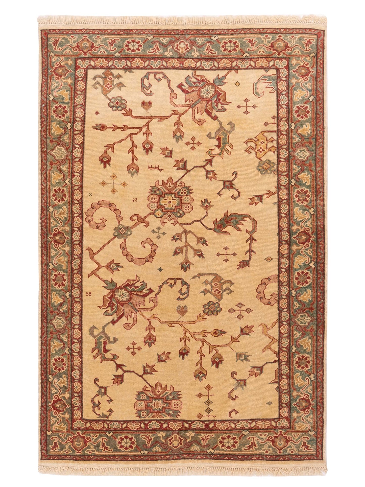 Pasha Antique Loom Ivory Green Traditional