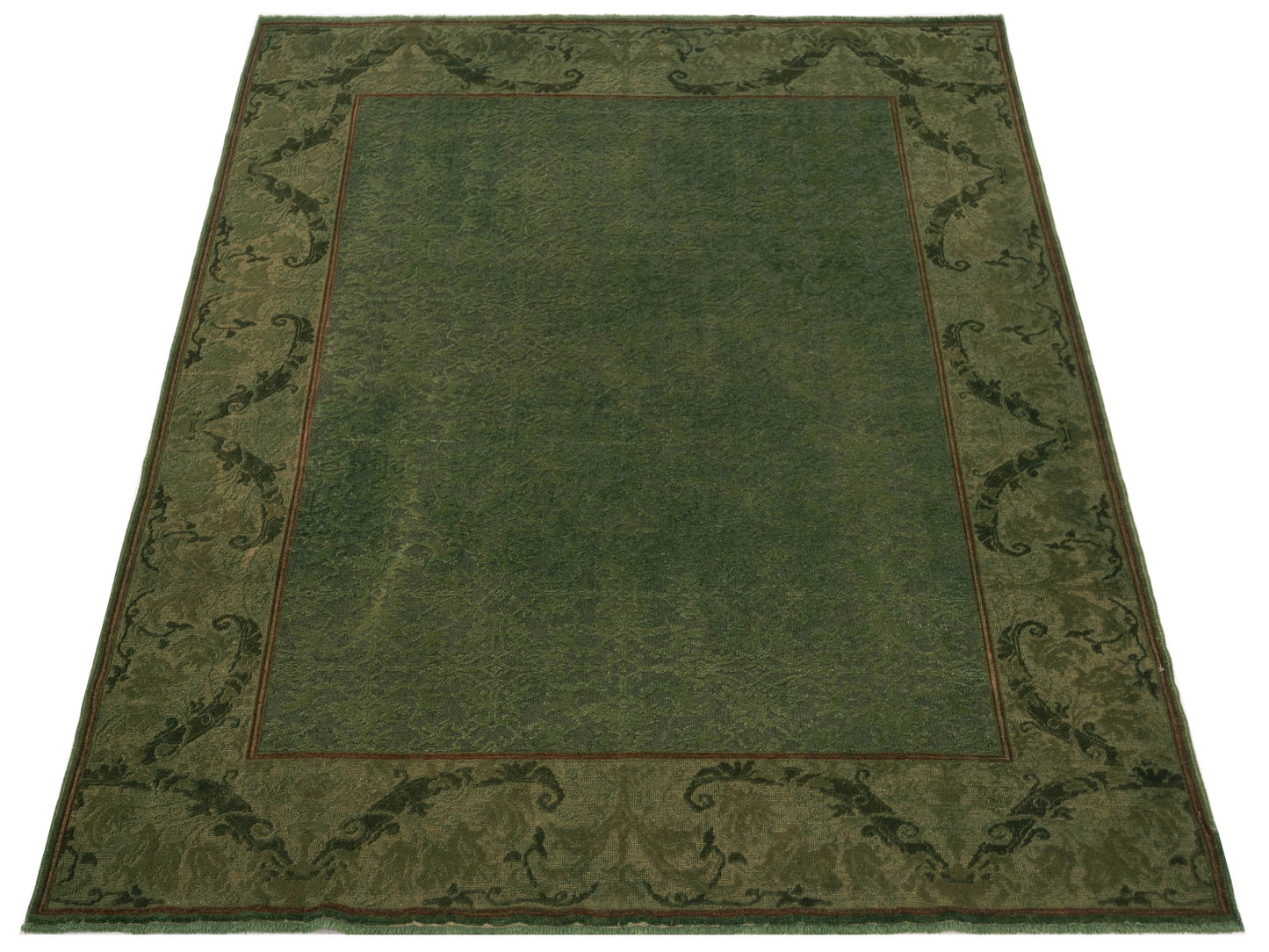 Vintage 104550 Green 6.10x8.1 Hand Knotted Rug