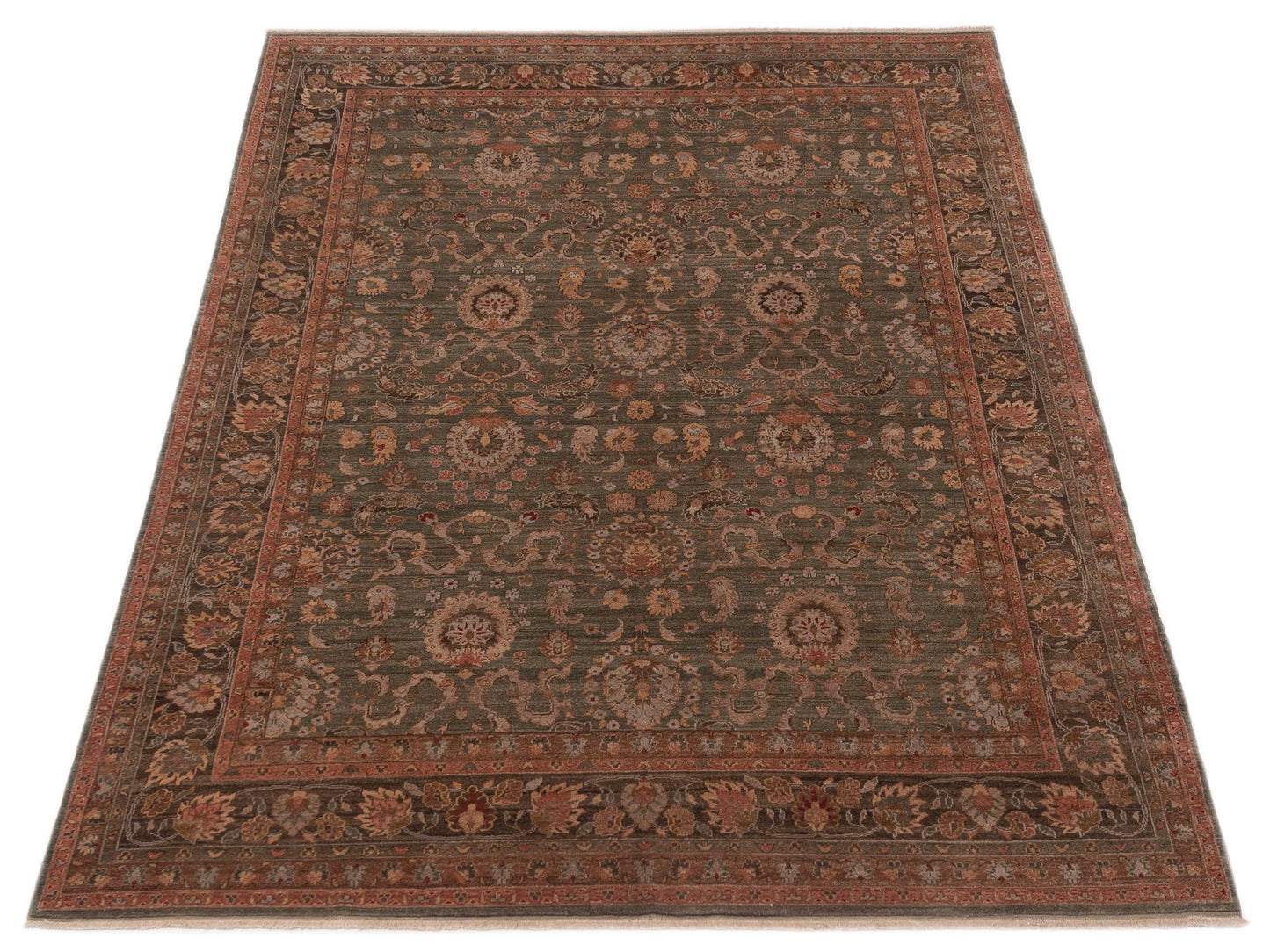 Karya Ceres Green Brown 9.2x12 Hand Knotted Rug