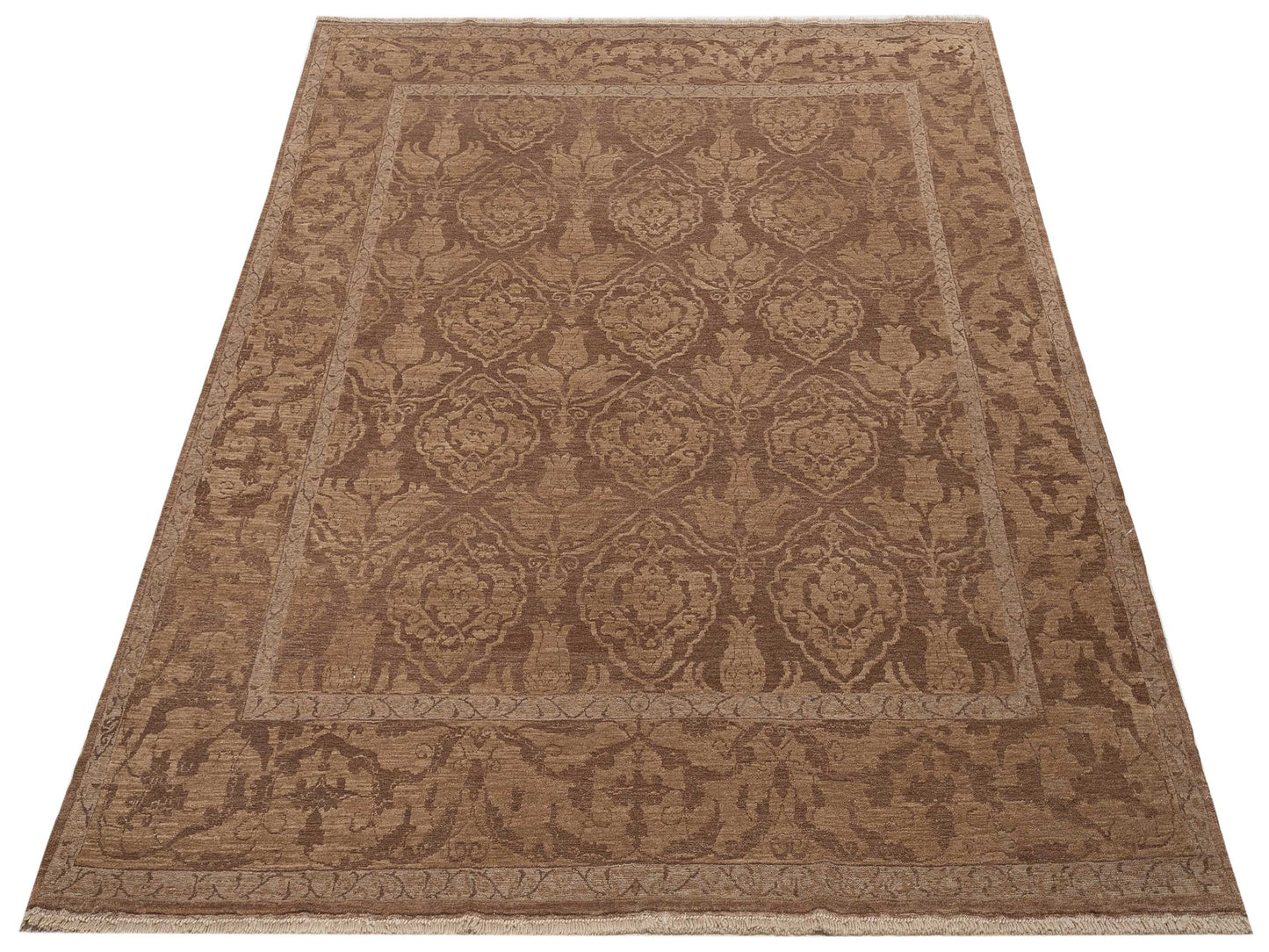Defne Tulip Dark Brown Brown 8x9.2 Hand Knotted Rug