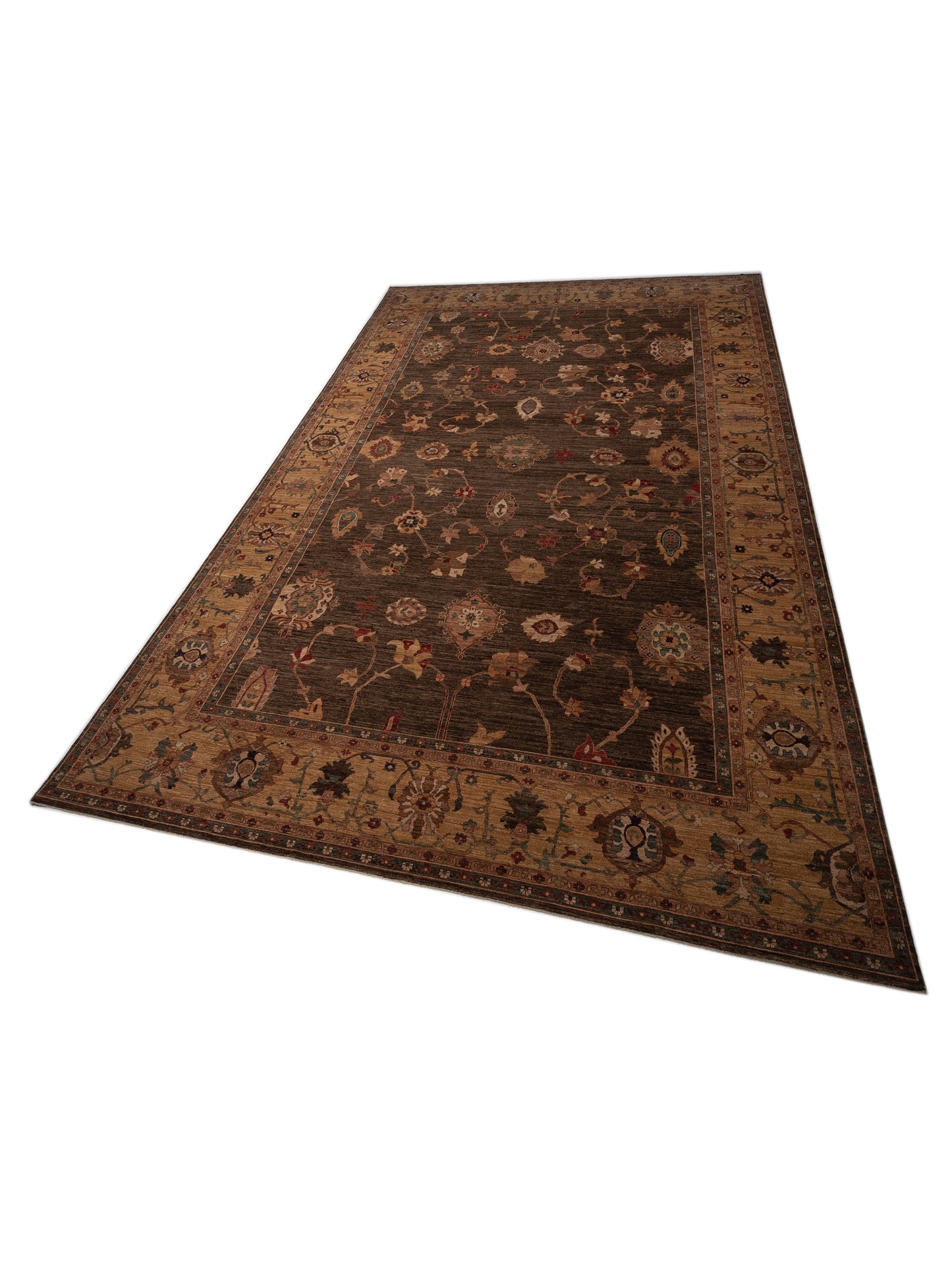 Elvan Nurgul Dark Brown Gold 12x18.4 Hand Knotted Rug