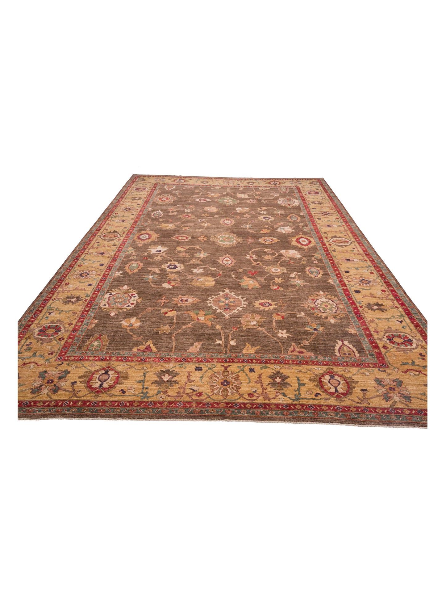 Elvan Nurgul Brown Gold 12.6x17.8 Hand Knotted Rug