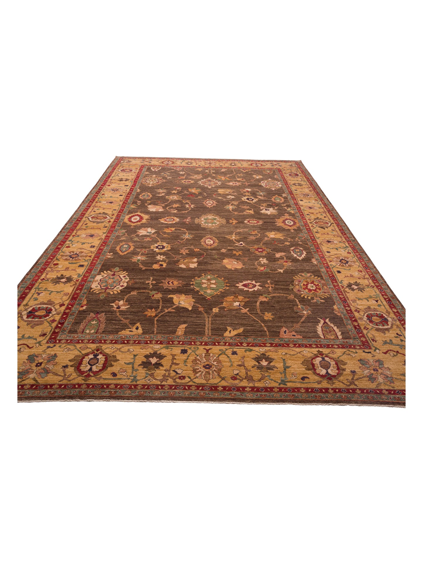 Elvan Nurgul Brown Gold 12.6x17.8 Hand Knotted Rug