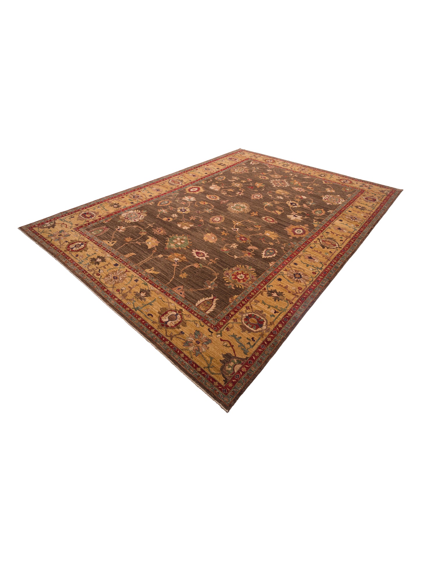 Elvan Nurgul Brown Gold 12.6x17.8 Hand Knotted Rug