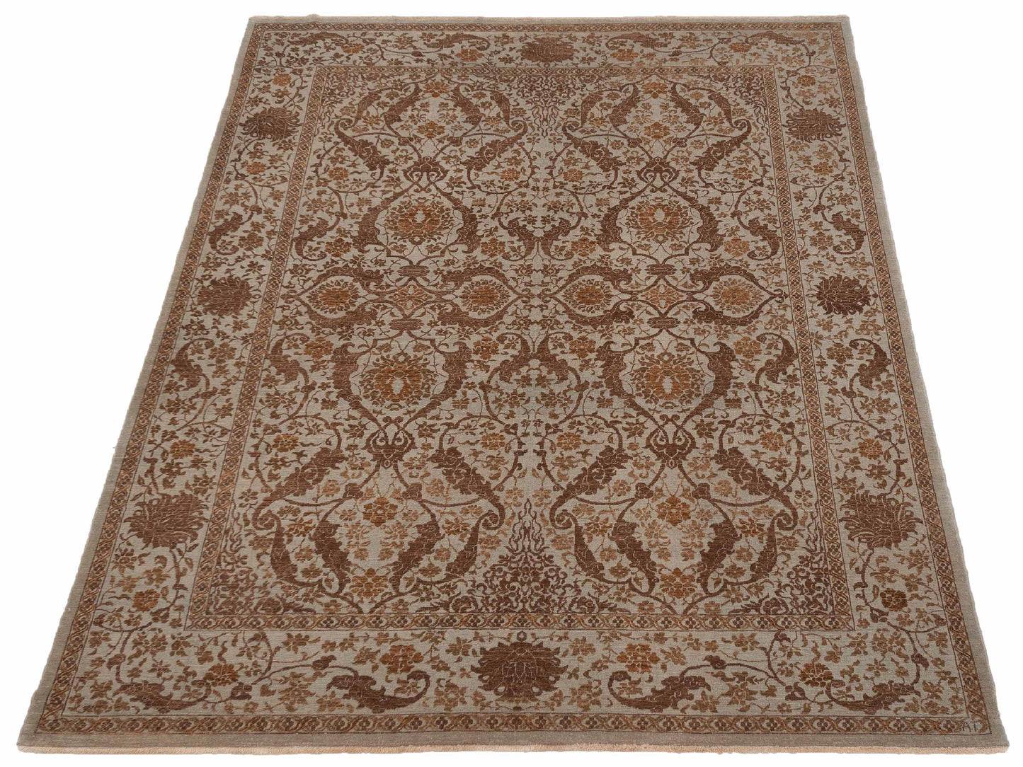 Defne Orchid Ice Blue Dark Brown 9.4x11.10 Hand Knotted Rug