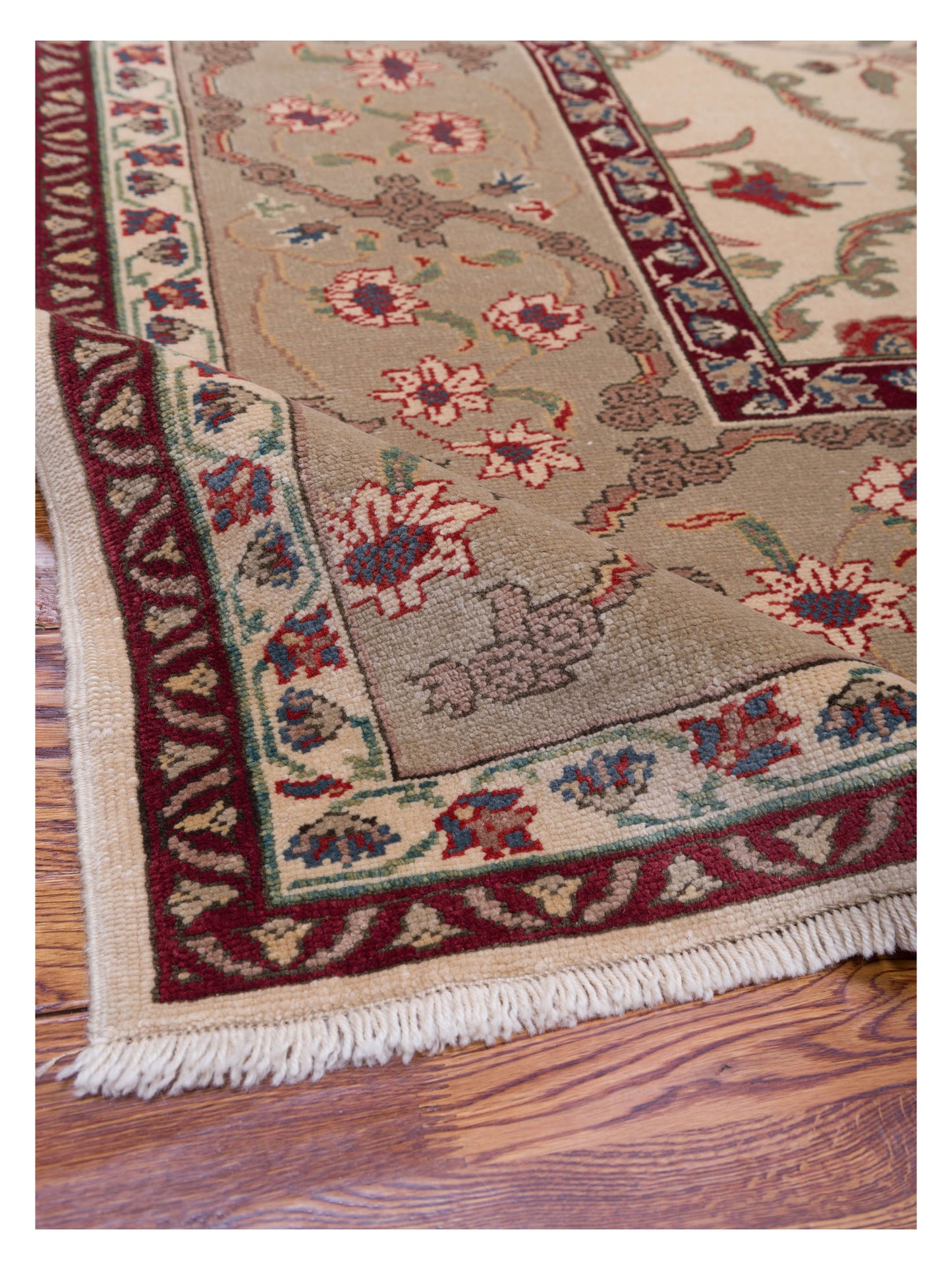 Antique Loom 107969 Ivory Sage Green 10.5x14.2 Hand Knotted Rug