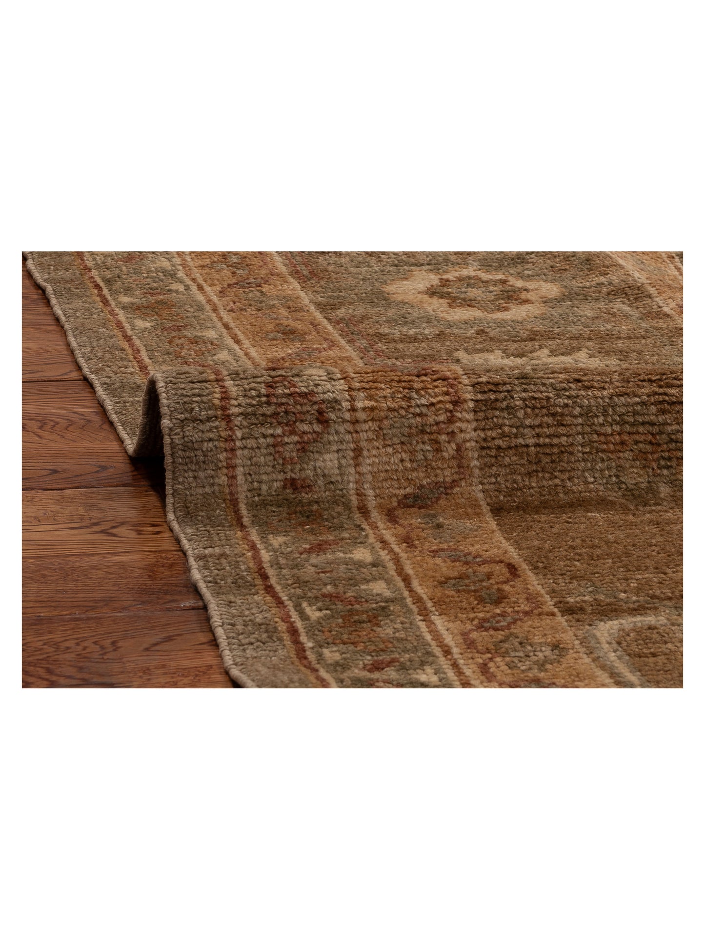 Angora Oushak 109636 Green Brown 12x15.10 Hand Knotted Rug