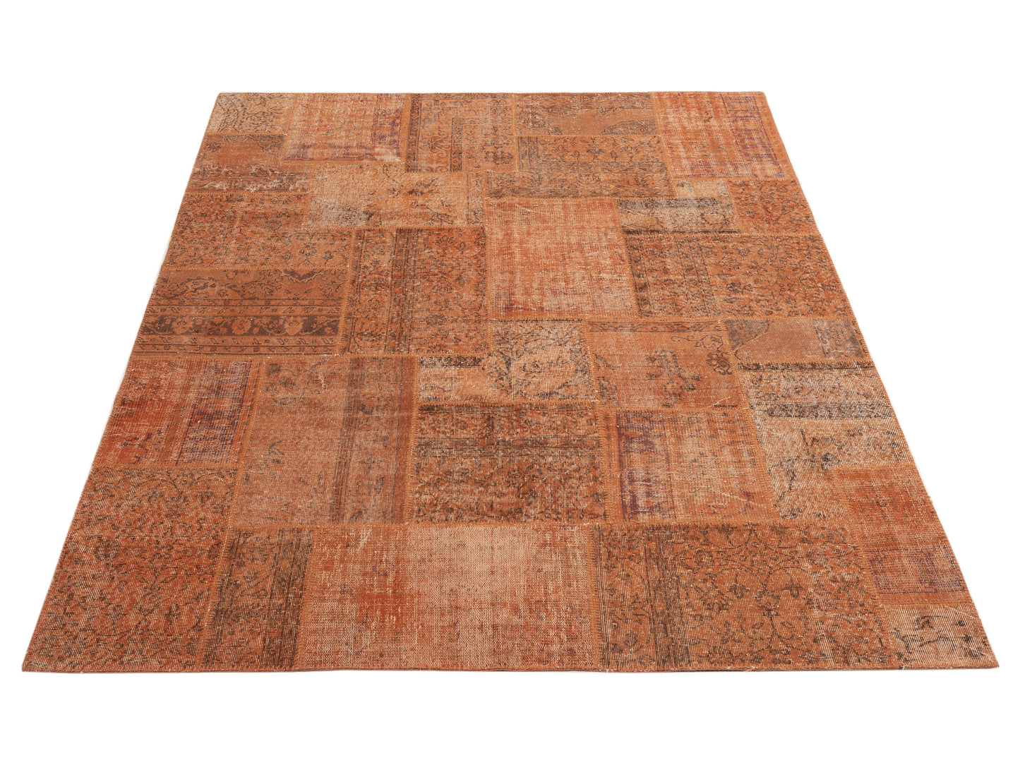 Turkish Vestige Patchwork 110116 Orange 8x1.1 Hand Knotted Rug