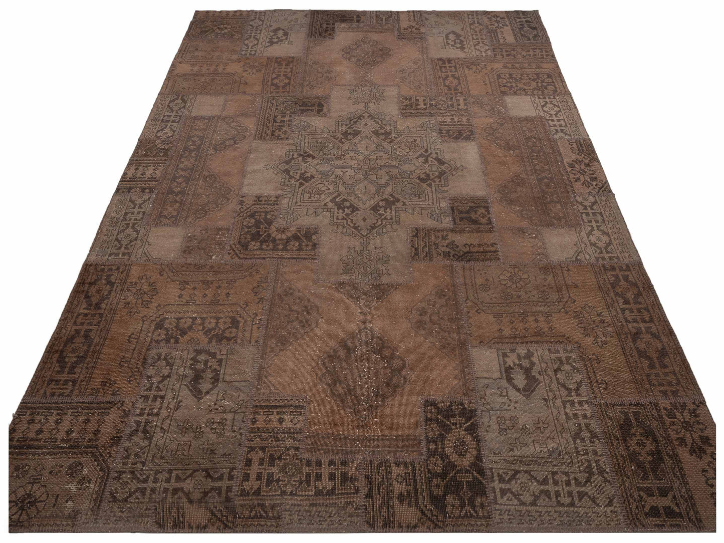 Turkish Vestige Patchwork 110151 Brown 10x13.3 Hand Knotted Rug