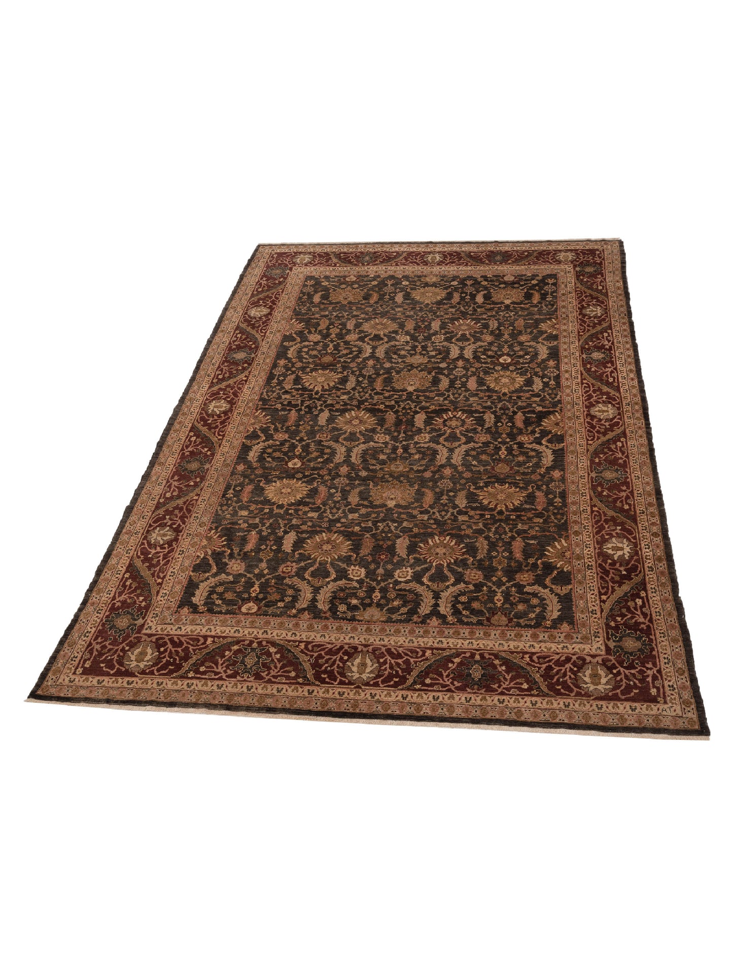 Yasemin Sumer Charcoal Burgundy 10.4x13.10 Hand Knotted Rug