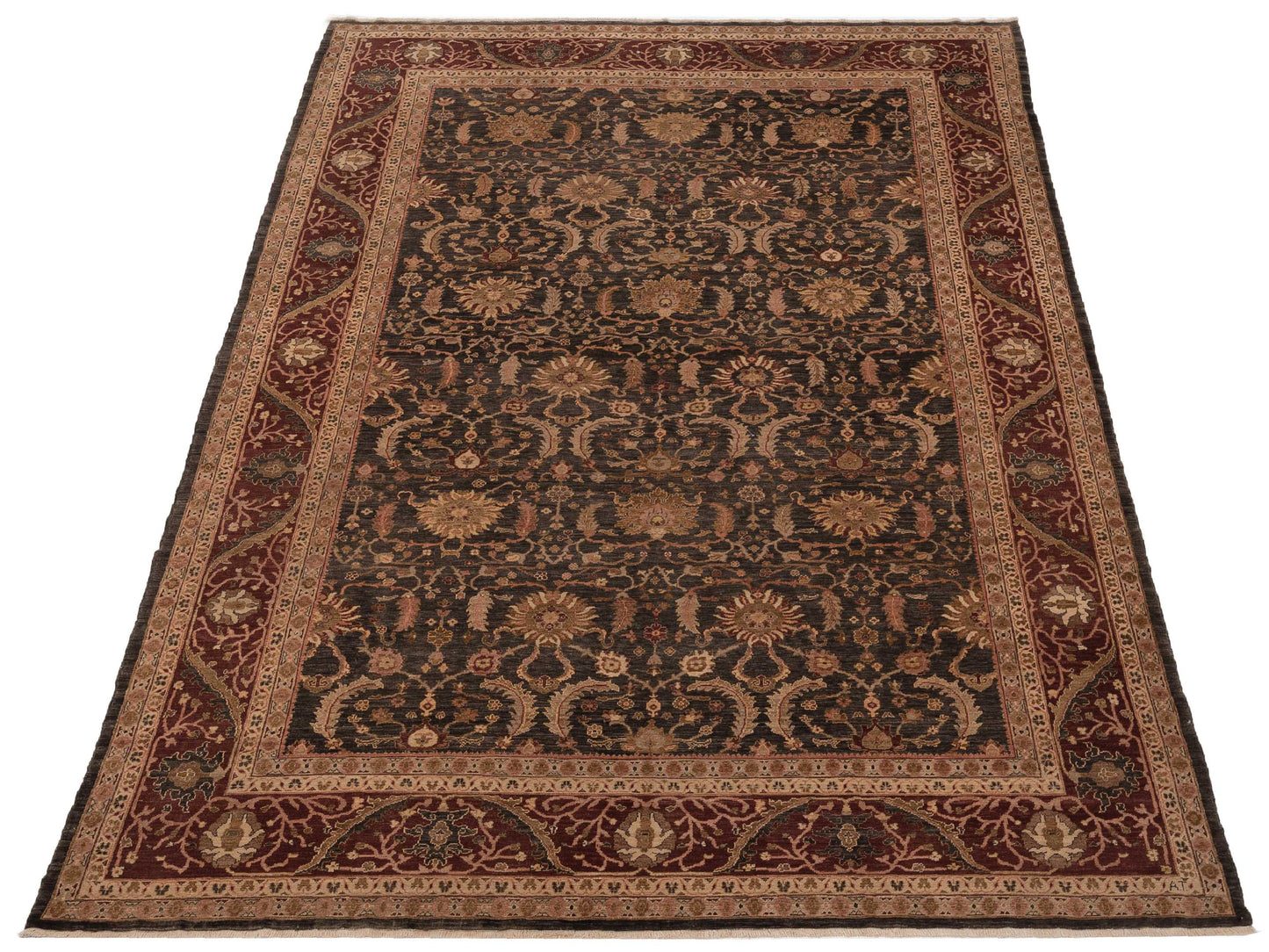 Yasemin Sumer Charcoal Burgundy 10.4x13.10 Hand Knotted Rug