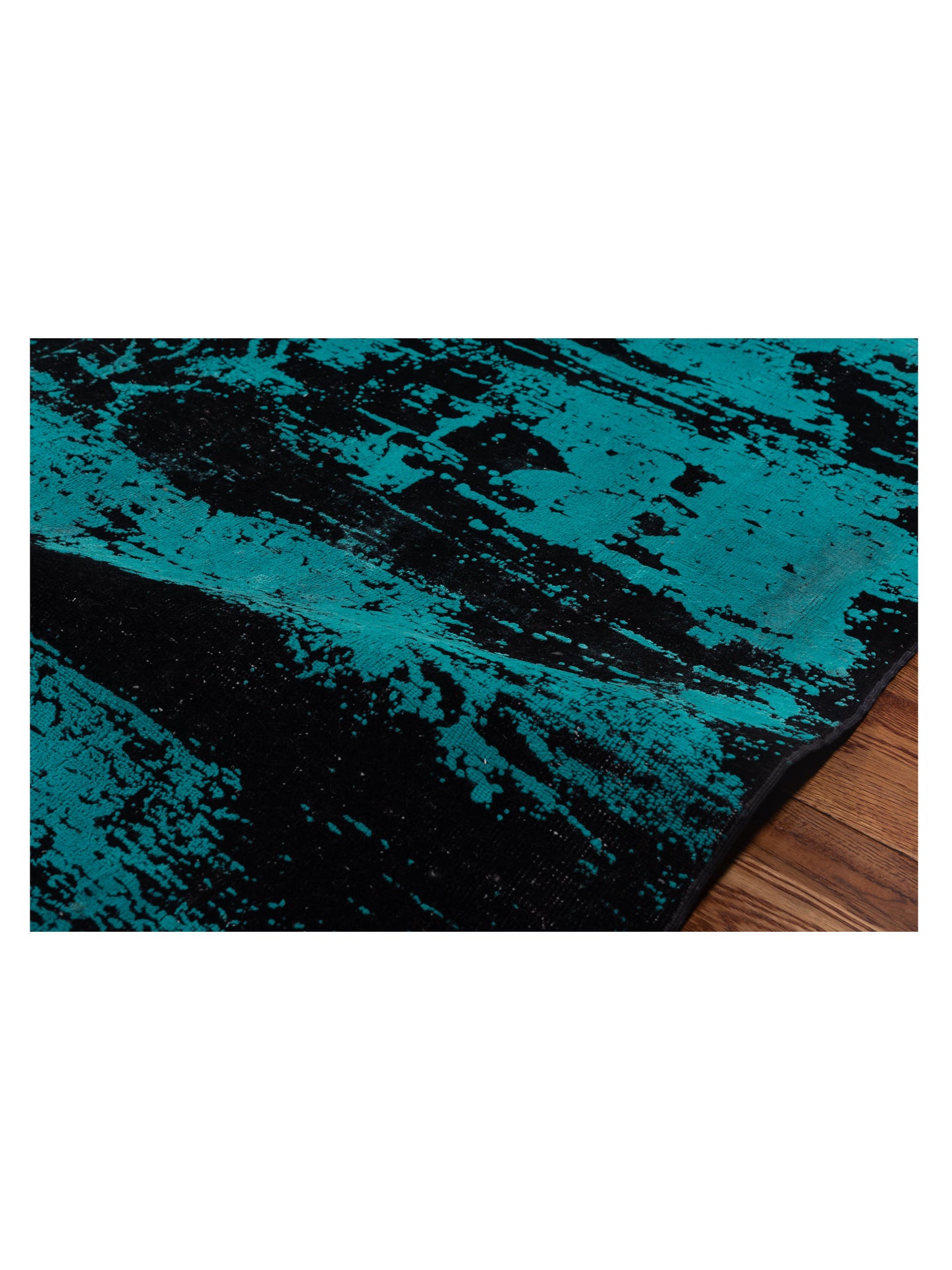 Vintage 110357 Black Turquoise 6.6x9.7 Hand Knotted Rug