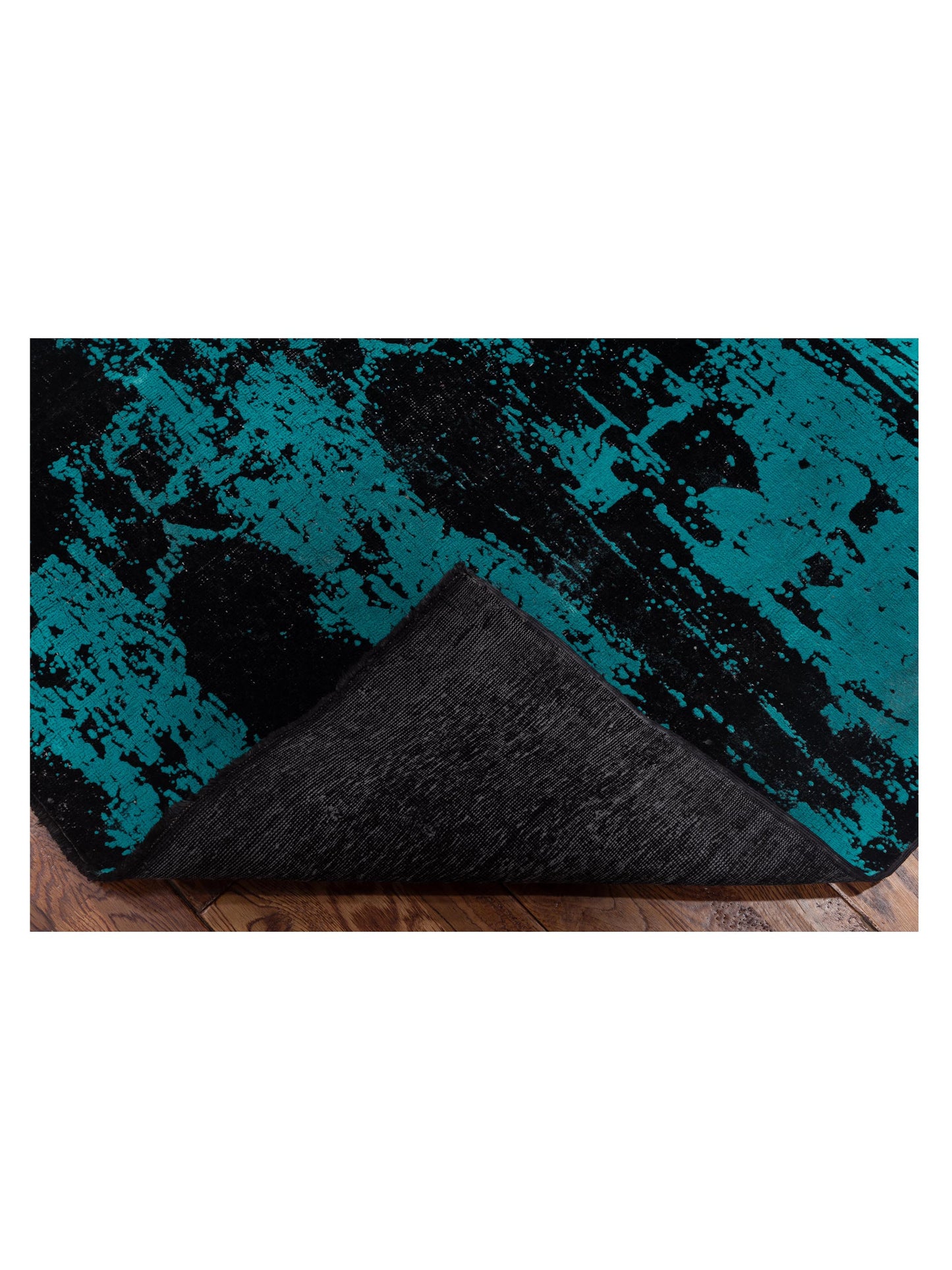 Vintage 110357 Black Turquoise 6.6x9.7 Hand Knotted Rug