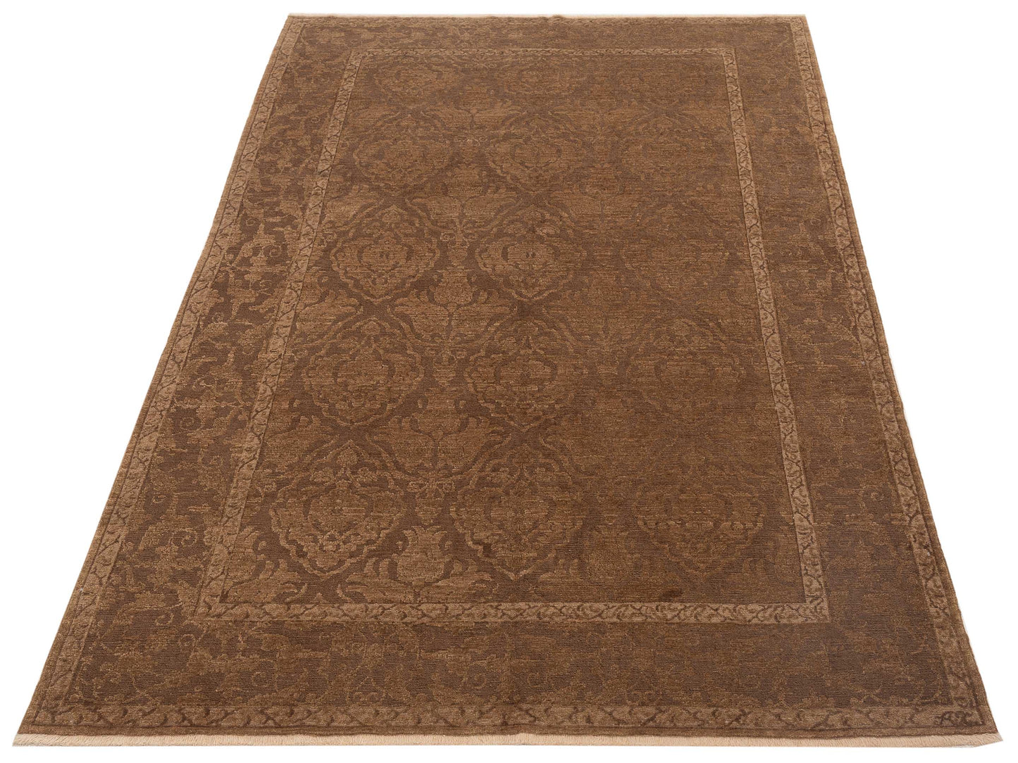 Defne Tulip Dark Brown Brown 6.1x8.10 Hand Knotted Rug