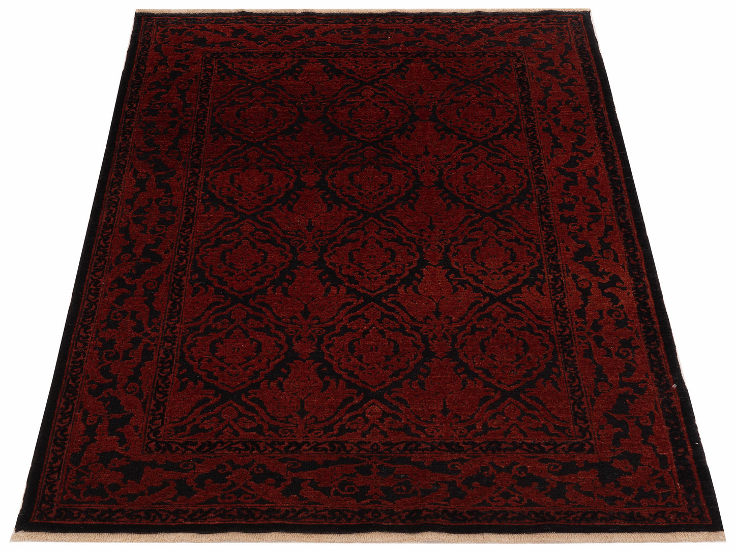 Defne Tulip Charcoal Red 4.2x5.11 Hand Knotted Rug