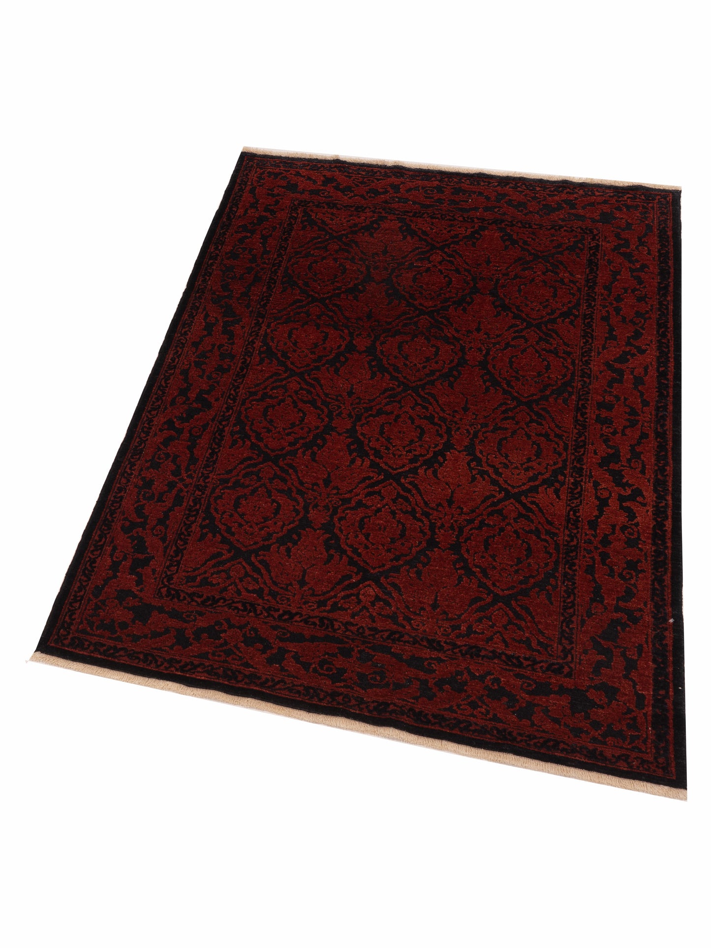 Defne Tulip Charcoal Red 4.2x5.11 Hand Knotted Rug