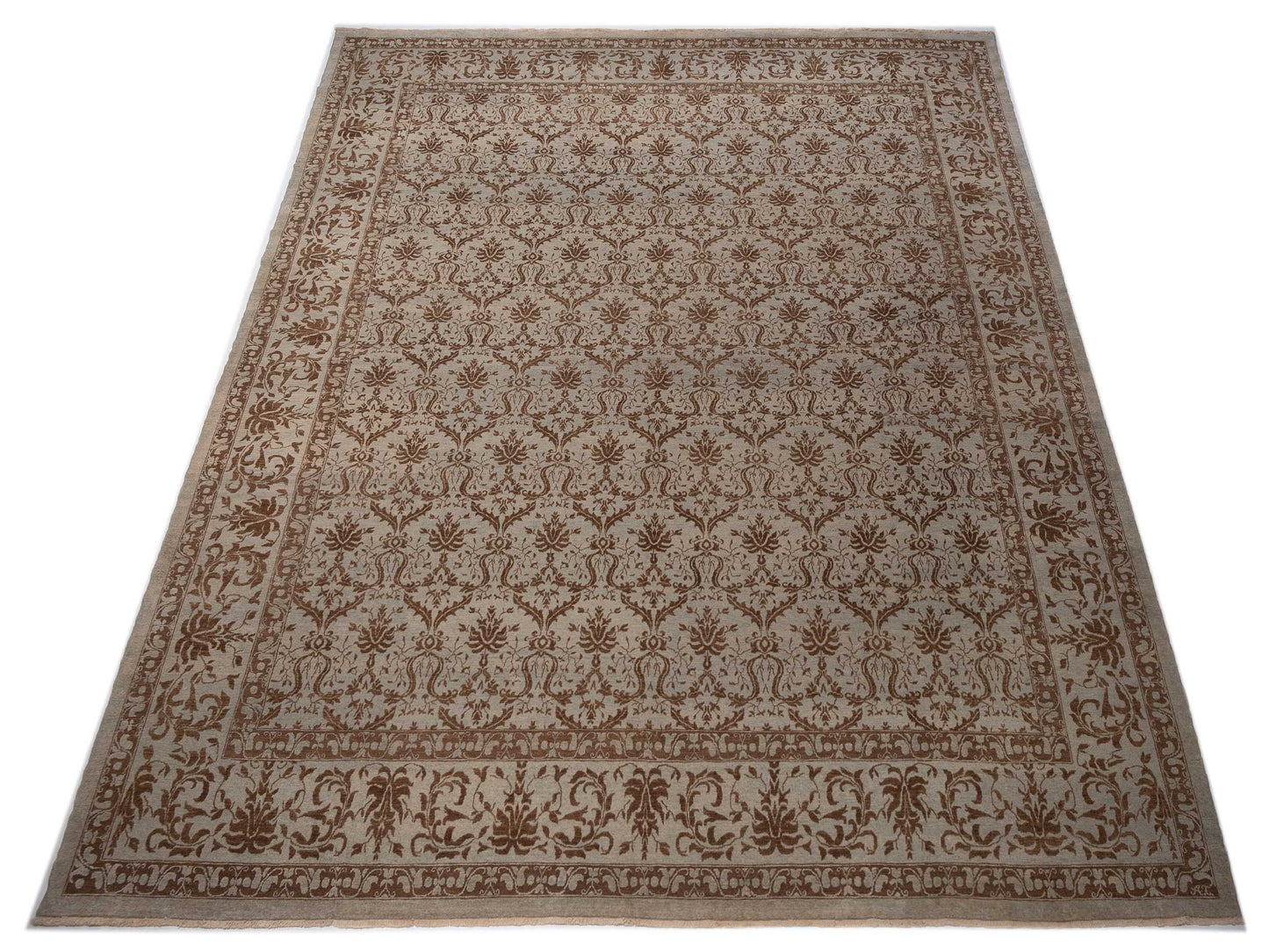 Defne Begonia Ice Blue Dark Brown 14.9x15.7 Hand Knotted Rug