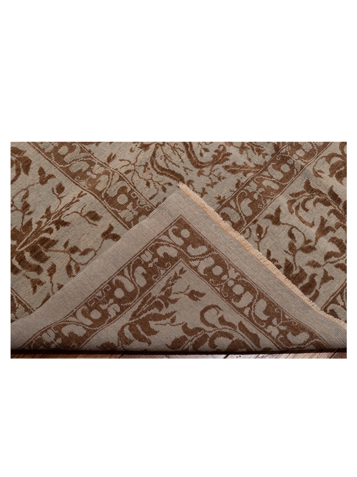 Defne Begonia Ice Blue Dark Brown 14.9x15.7 Hand Knotted Rug