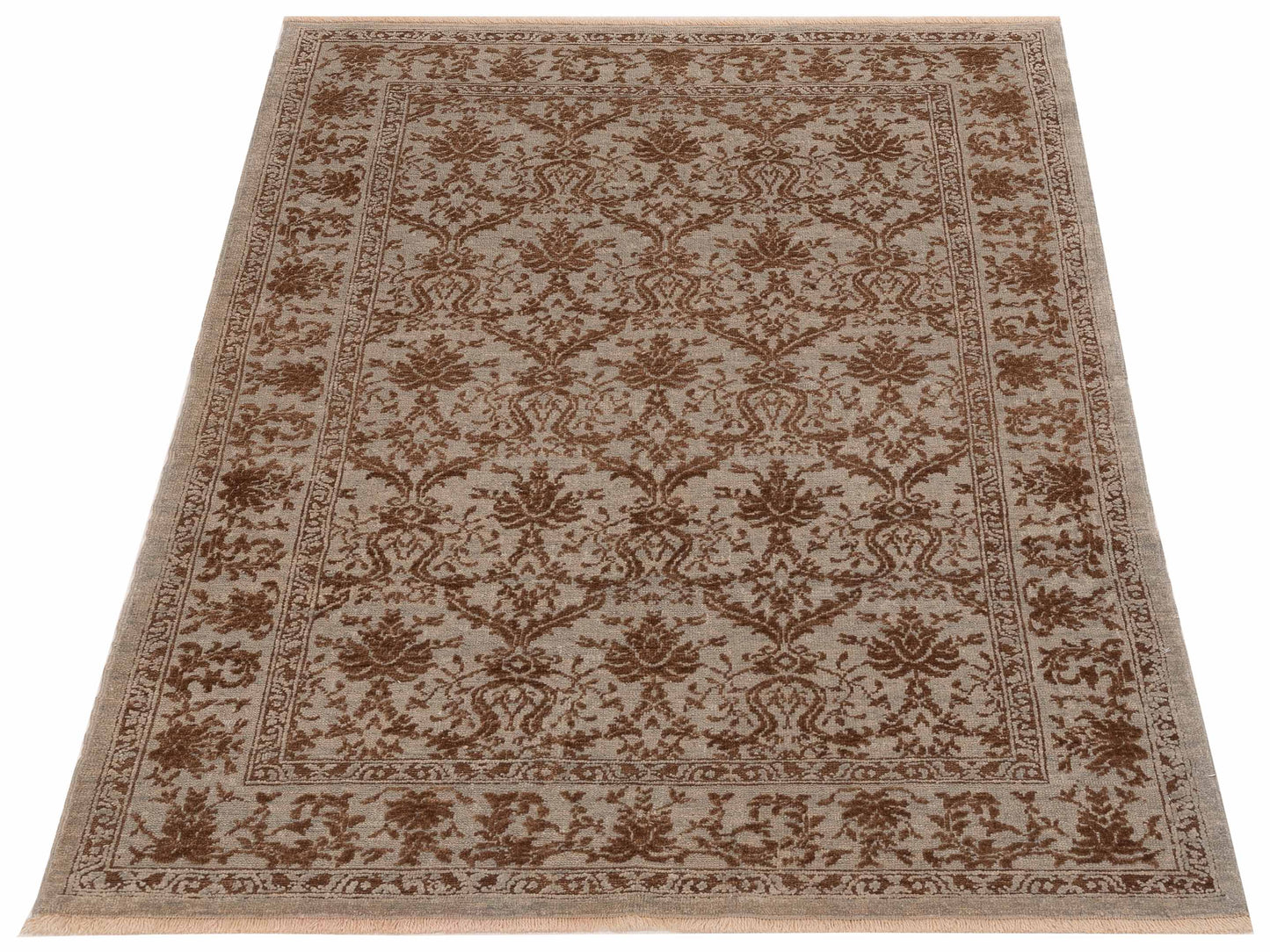 Defne Begonia Ice Blue Dark Brown 4.2x5.10 Hand Knotted Rug