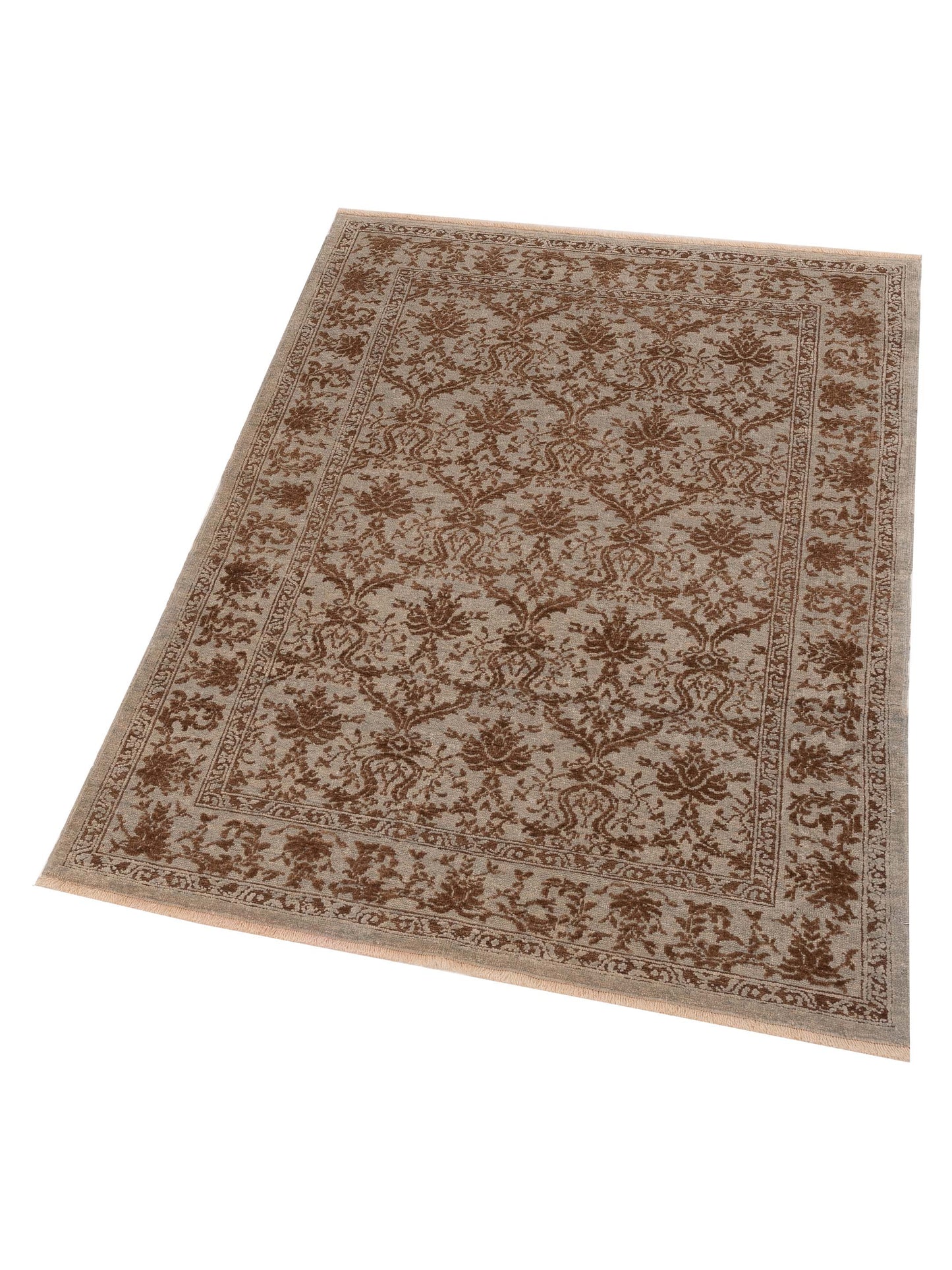 Defne Begonia Ice Blue Dark Brown 4.2x5.10 Hand Knotted Rug