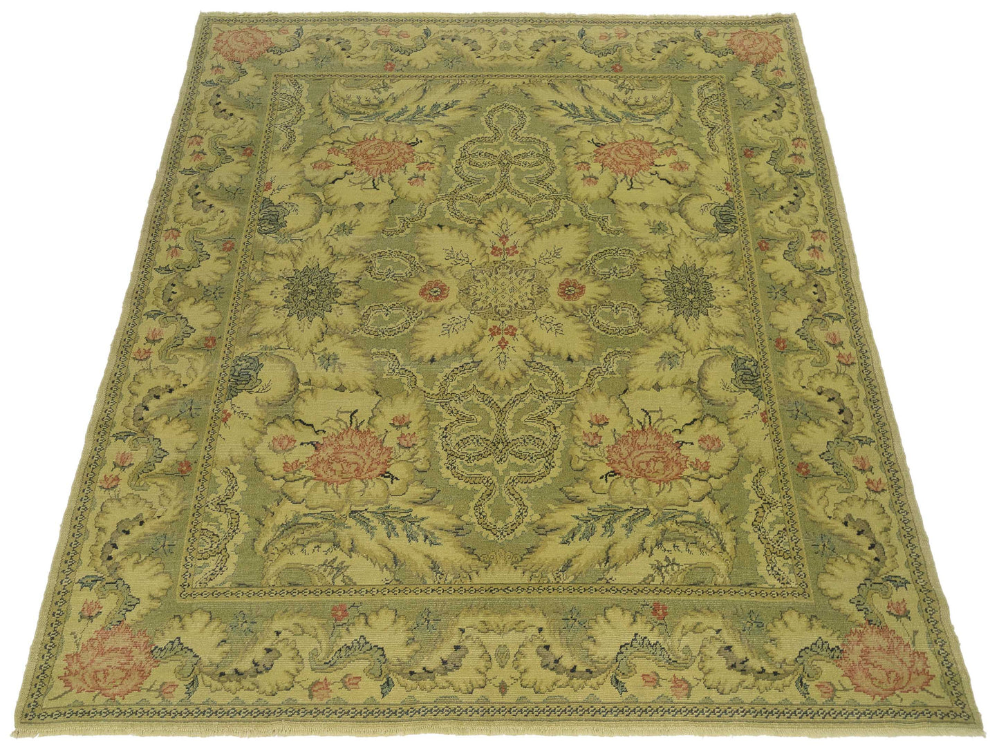 Vintage 110495 Green 8.4x10.1 Hand Knotted Rug