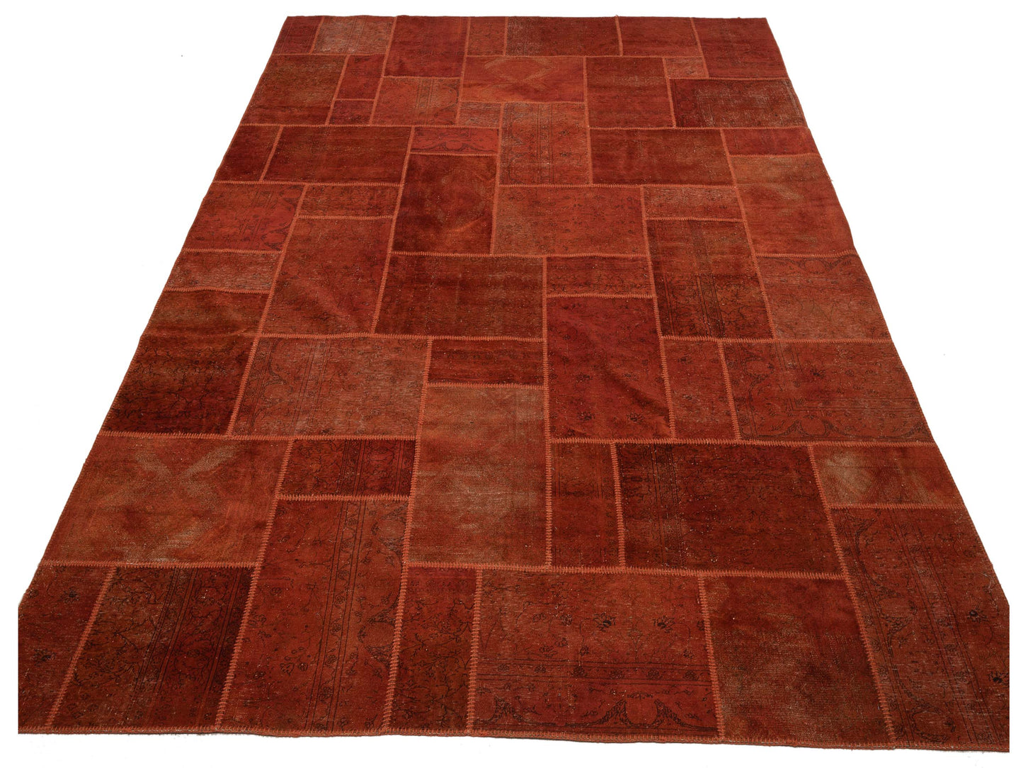 Turkish Vestige Patchwork 111061 Orange 9.10x12.10 Hand Knotted Rug