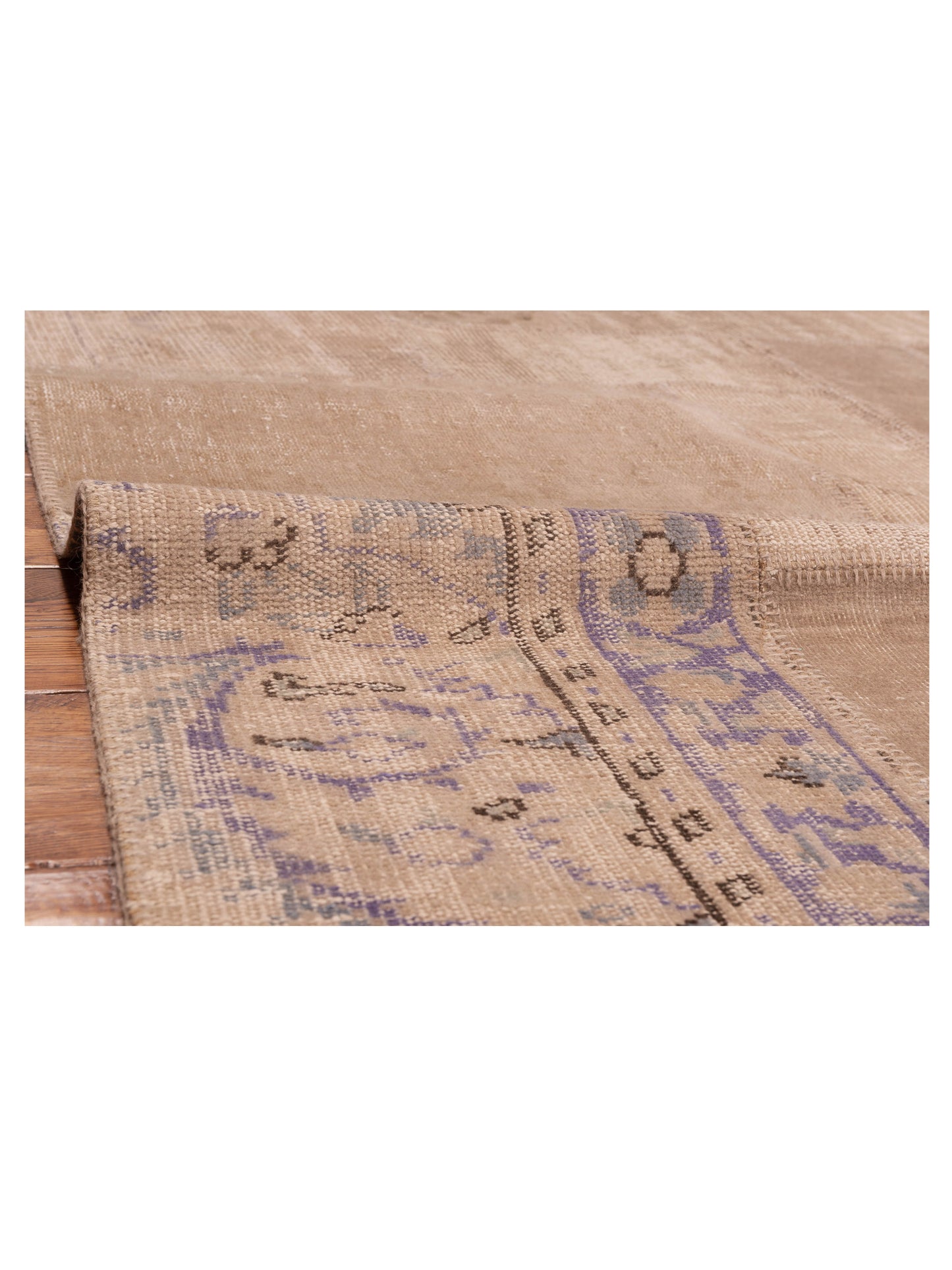 Turkish Vestige Patchwork 111204 Beige Purple 6.7x8.3 Hand Knotted Rug