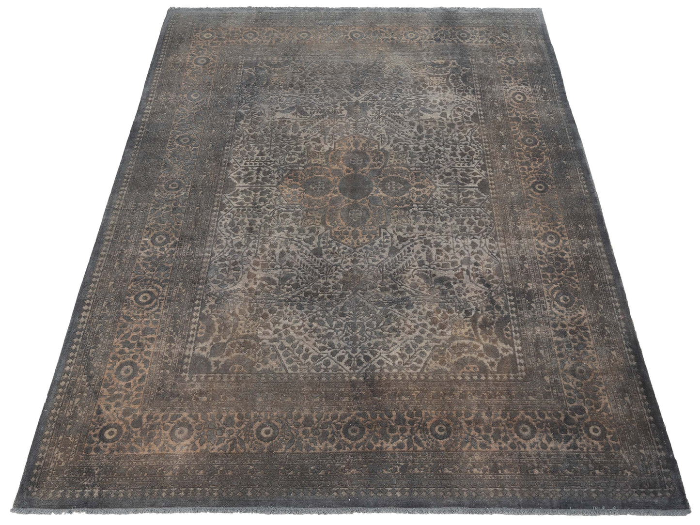Vintage 111417 Dark Gray 9.1x12.2 Hand Knotted Rug