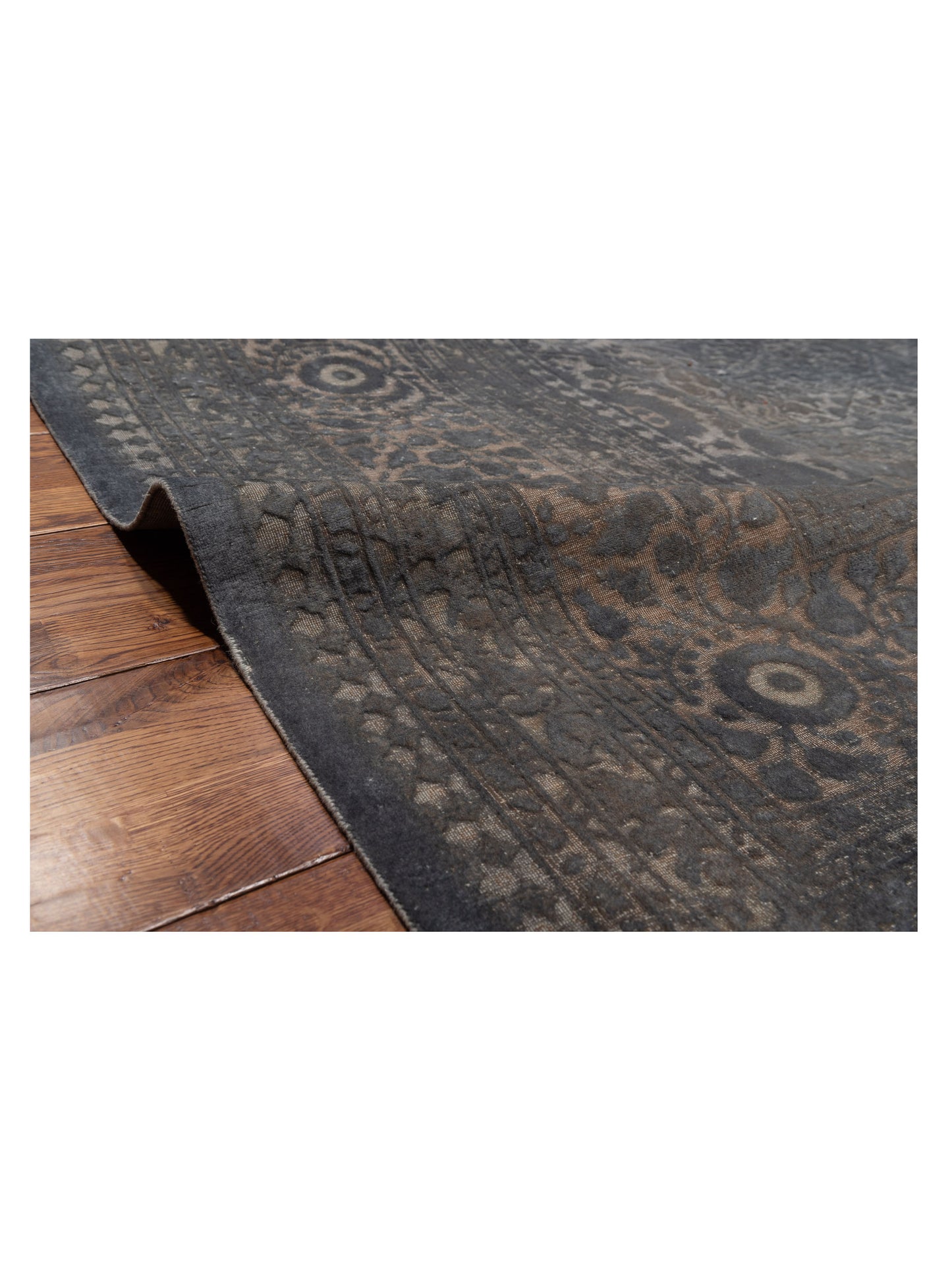 Vintage 111417 Dark Gray 9.1x12.2 Hand Knotted Rug