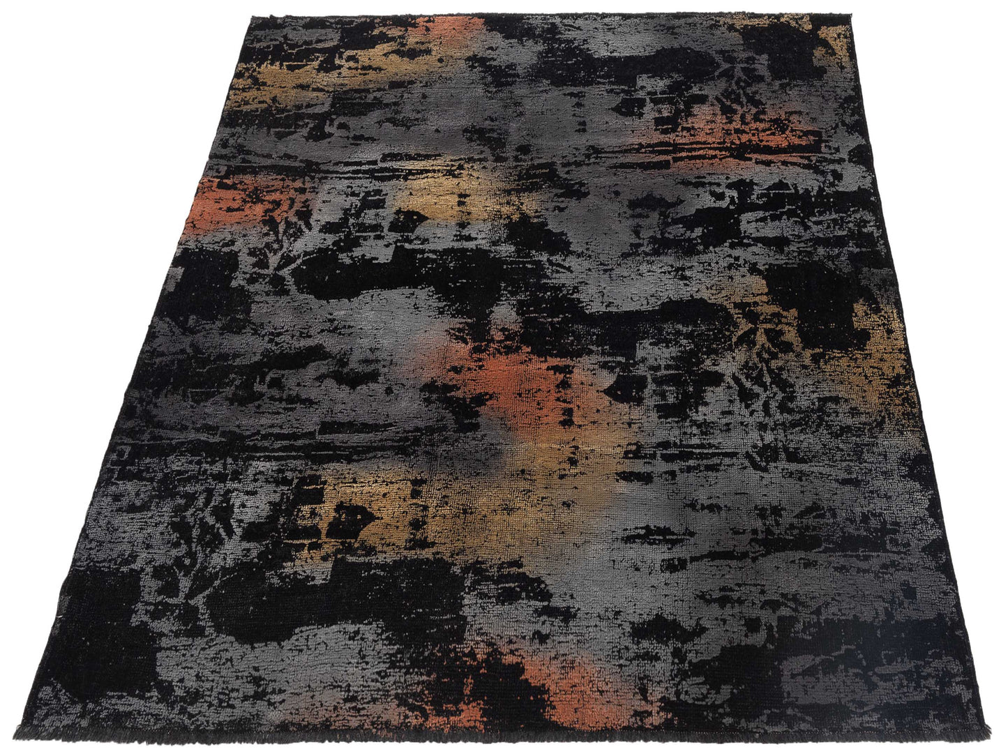Vintage 111532 Black Gray 6.6x6.8 Hand Knotted Rug