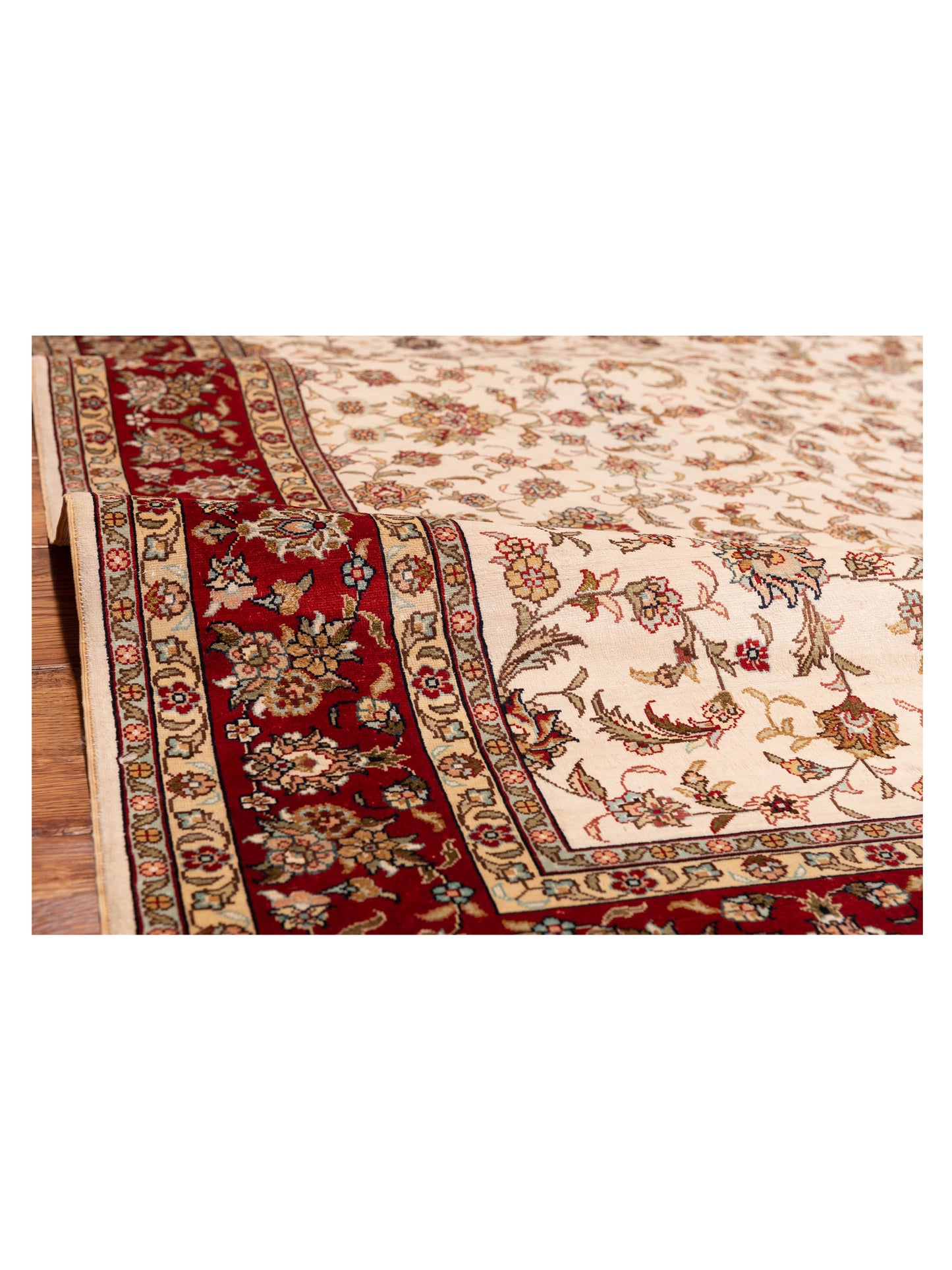 Pure Silk 111686 Ivory Red 4.6x6.7 Hand Knotted Rug