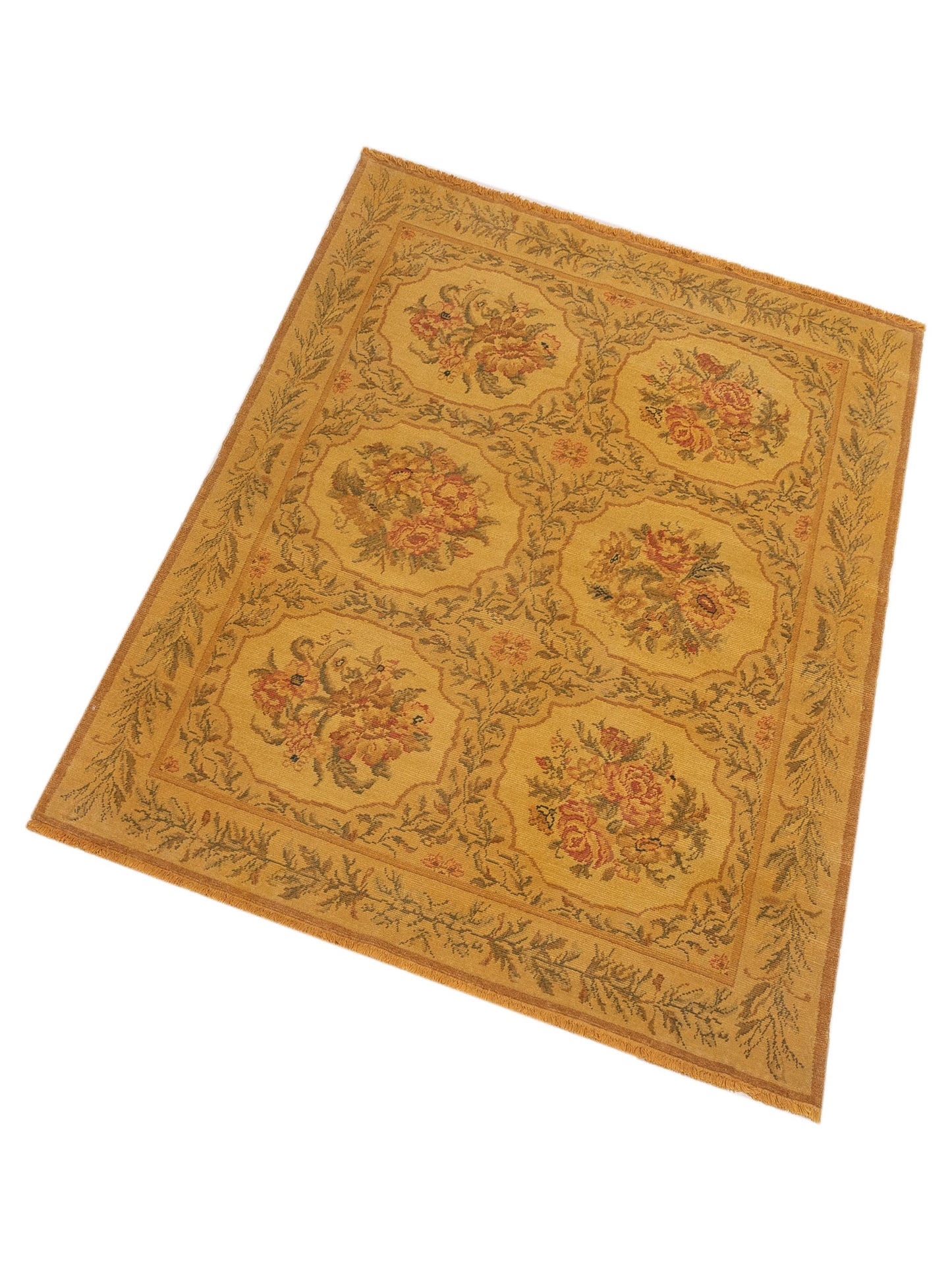 Vintage 111763 Yellow 5.1x6.7 Hand Knotted Rug