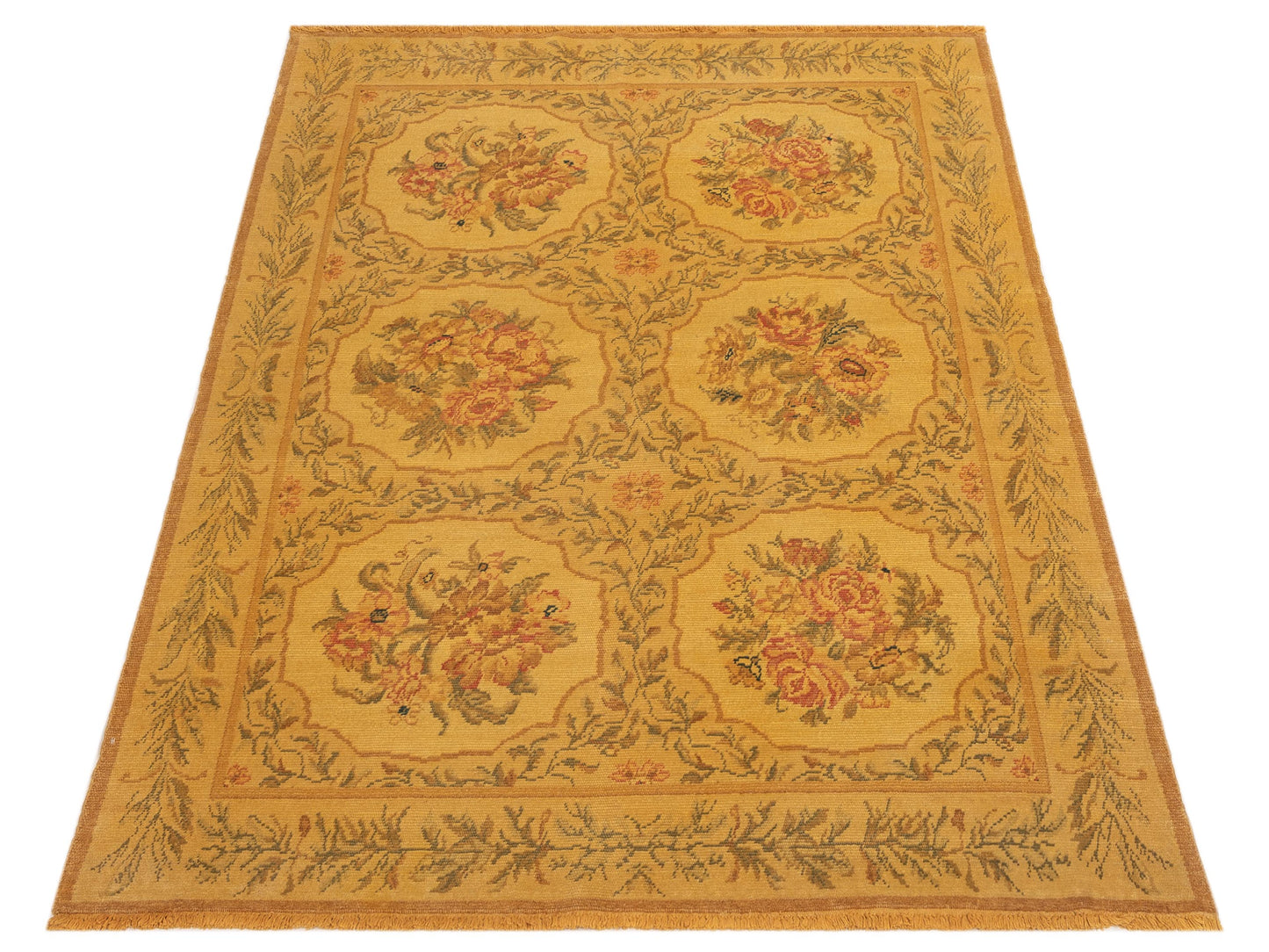 Vintage 111763 Yellow 5.1x6.7 Hand Knotted Rug