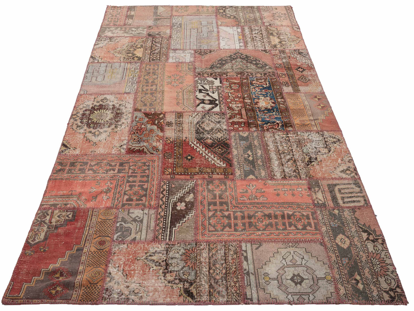 Turkish Vestige Patchwork 111878 Pink Brown 6.10x12 Hand Knotted Rug