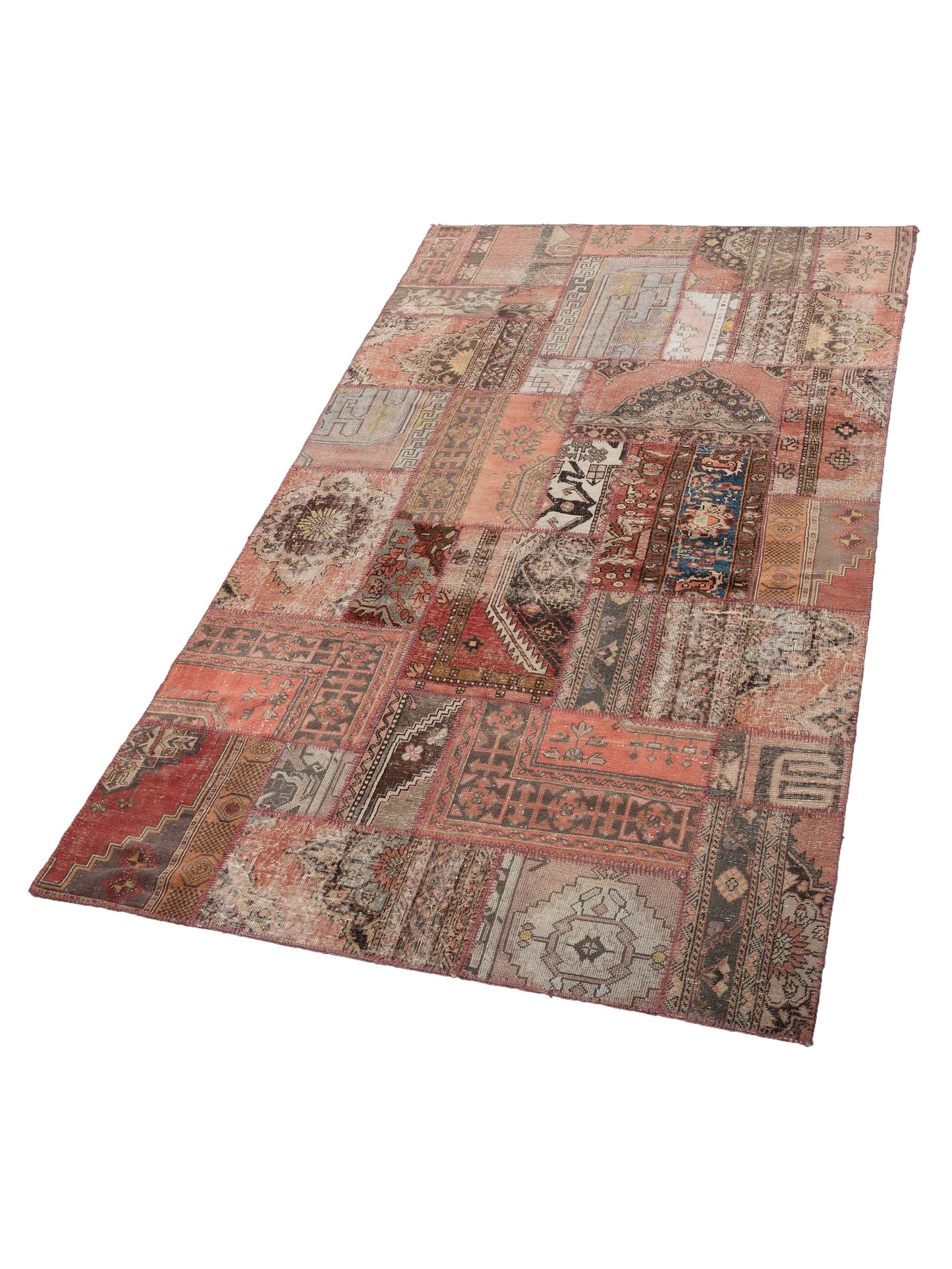 Turkish Vestige Patchwork 111878 Pink Brown 6.10x12 Hand Knotted Rug