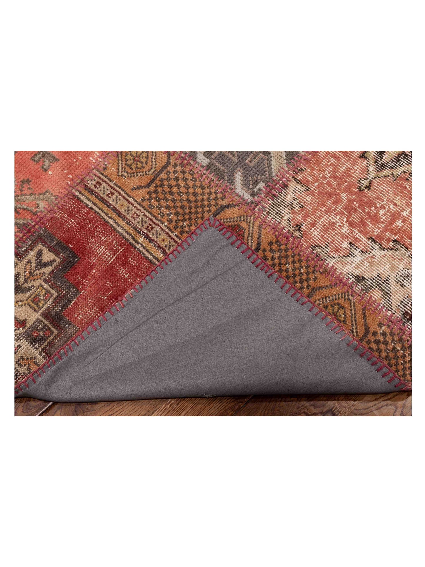 Turkish Vestige Patchwork 111878 Pink Brown 6.10x12 Hand Knotted Rug