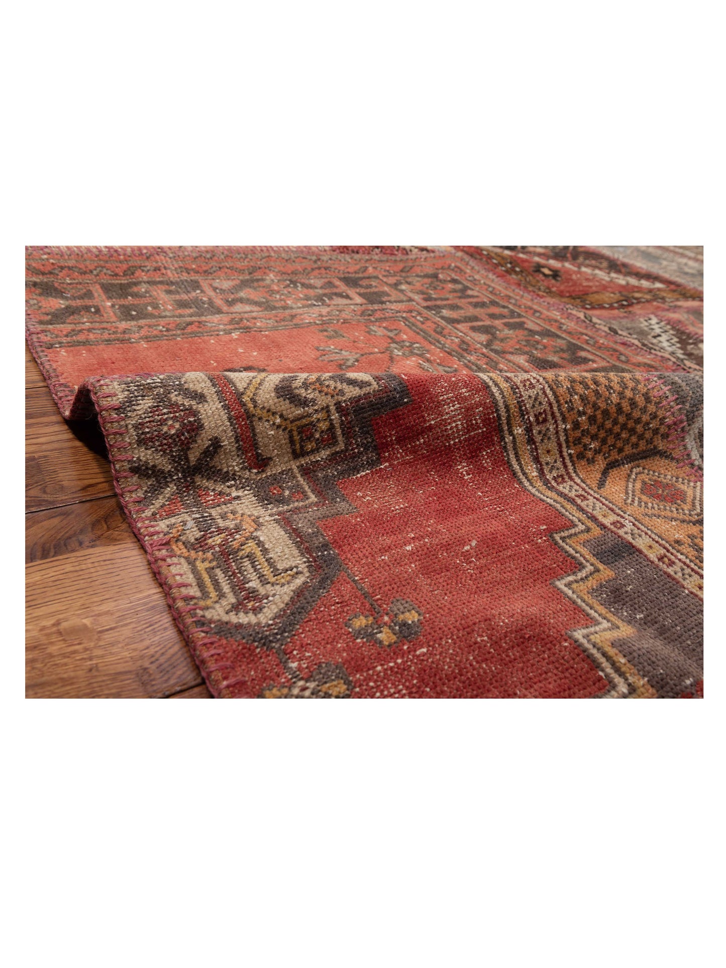 Turkish Vestige Patchwork 111878 Pink Brown 6.10x12 Hand Knotted Rug