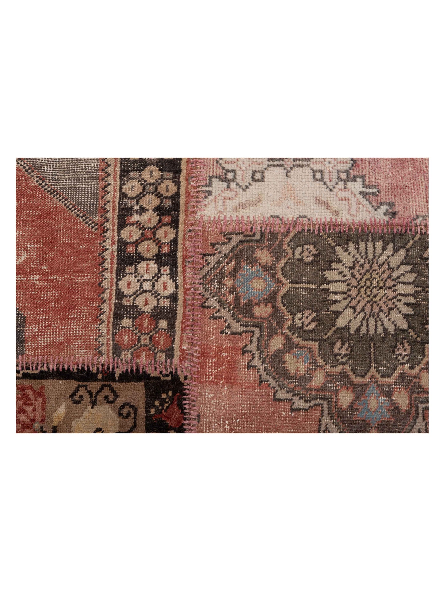 Turkish Vestige Patchwork 111890 Pink Brown 7.8x12 Hand Knotted Rug